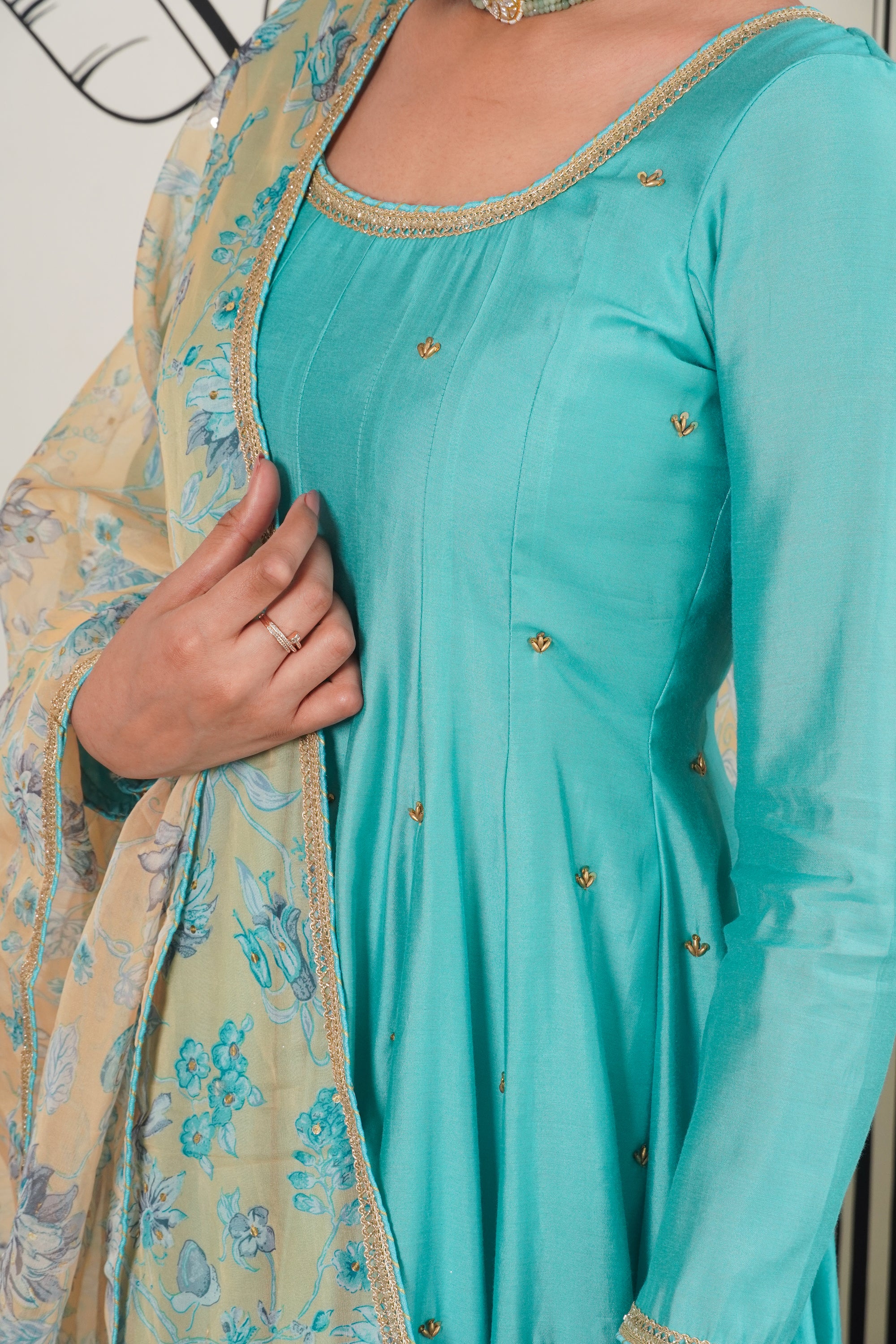 Afsana Turquoise hand work Anarkali Set