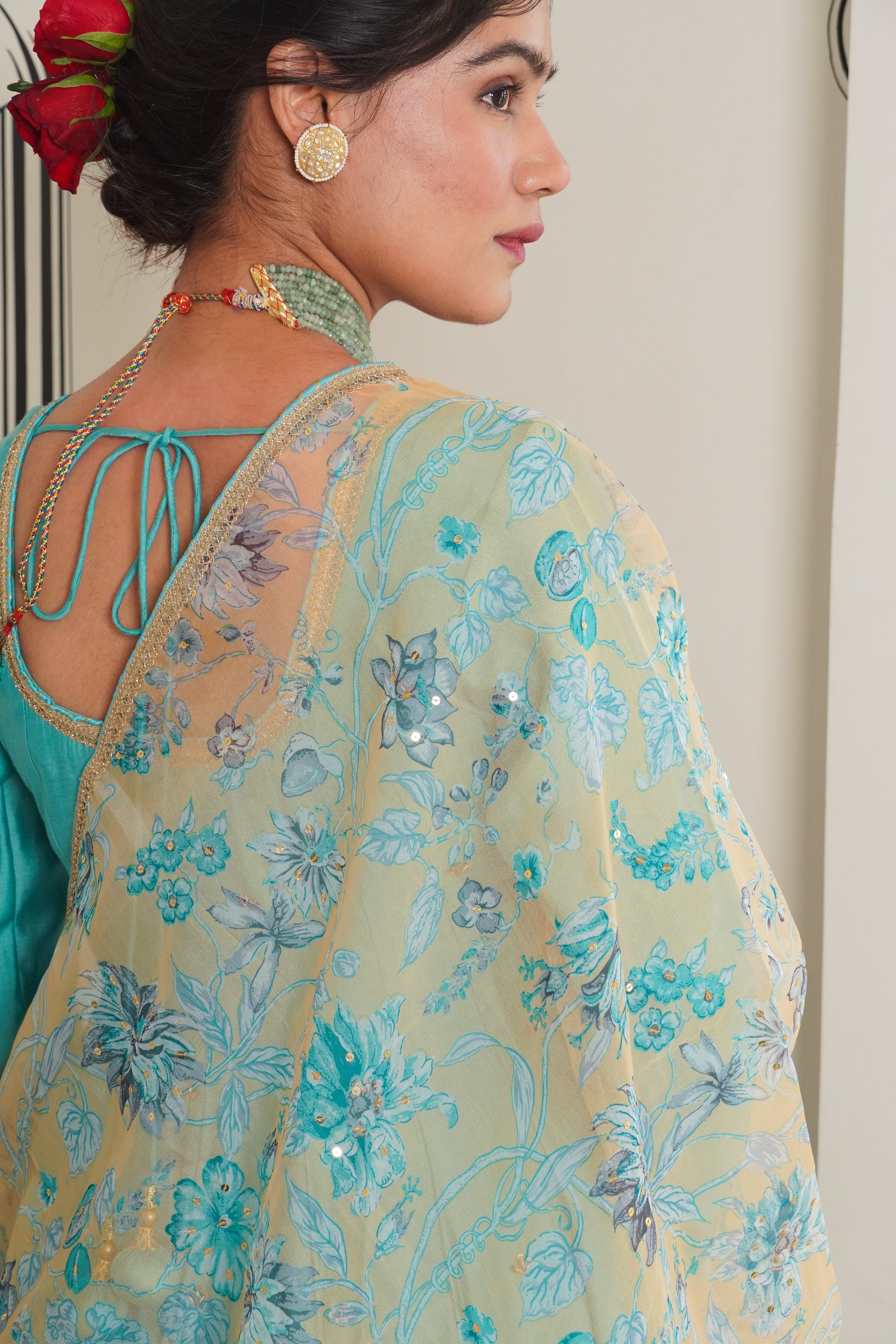 Afsana Turquoise hand work Anarkali Set