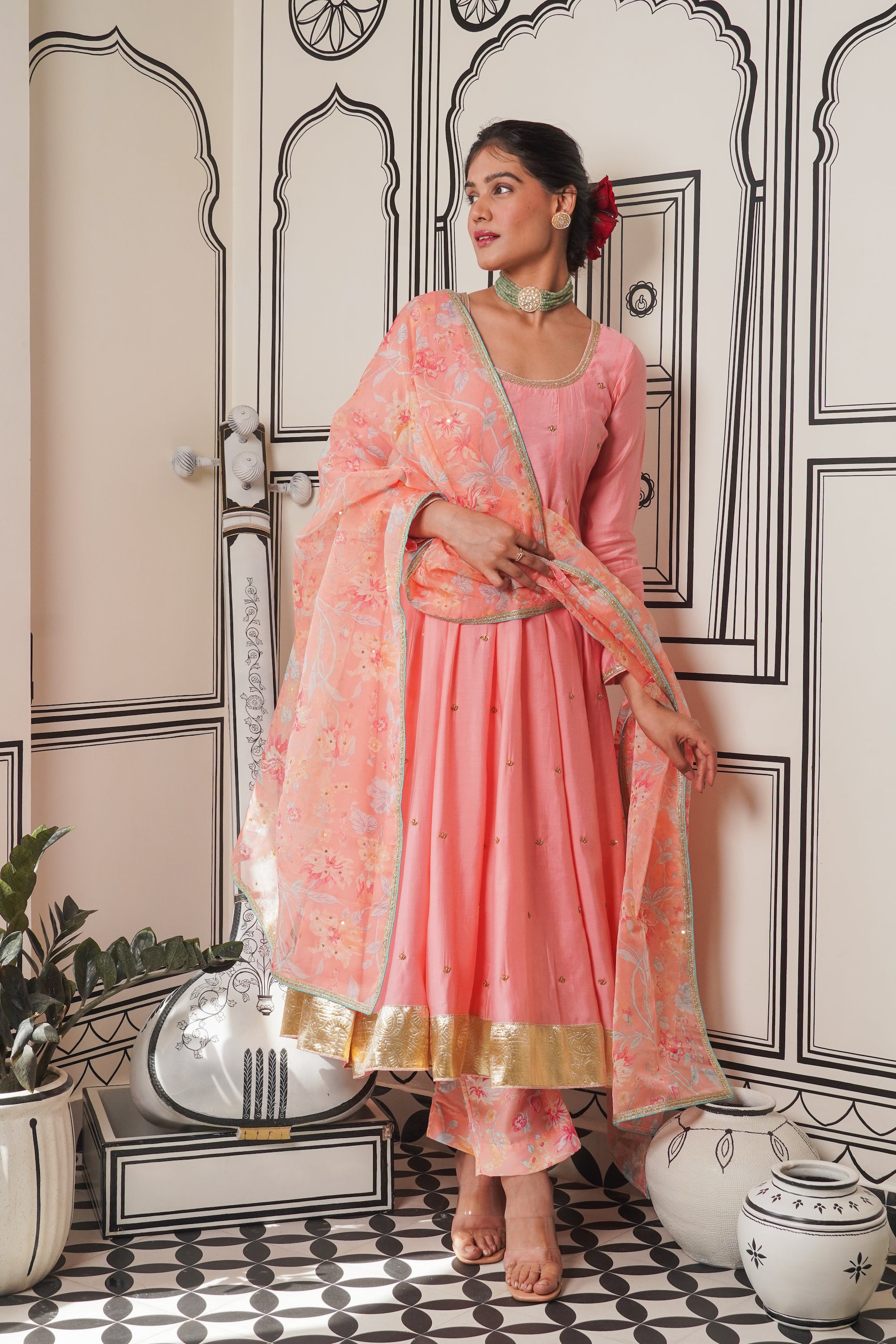 Afsana Peach hand work Anarkali Set