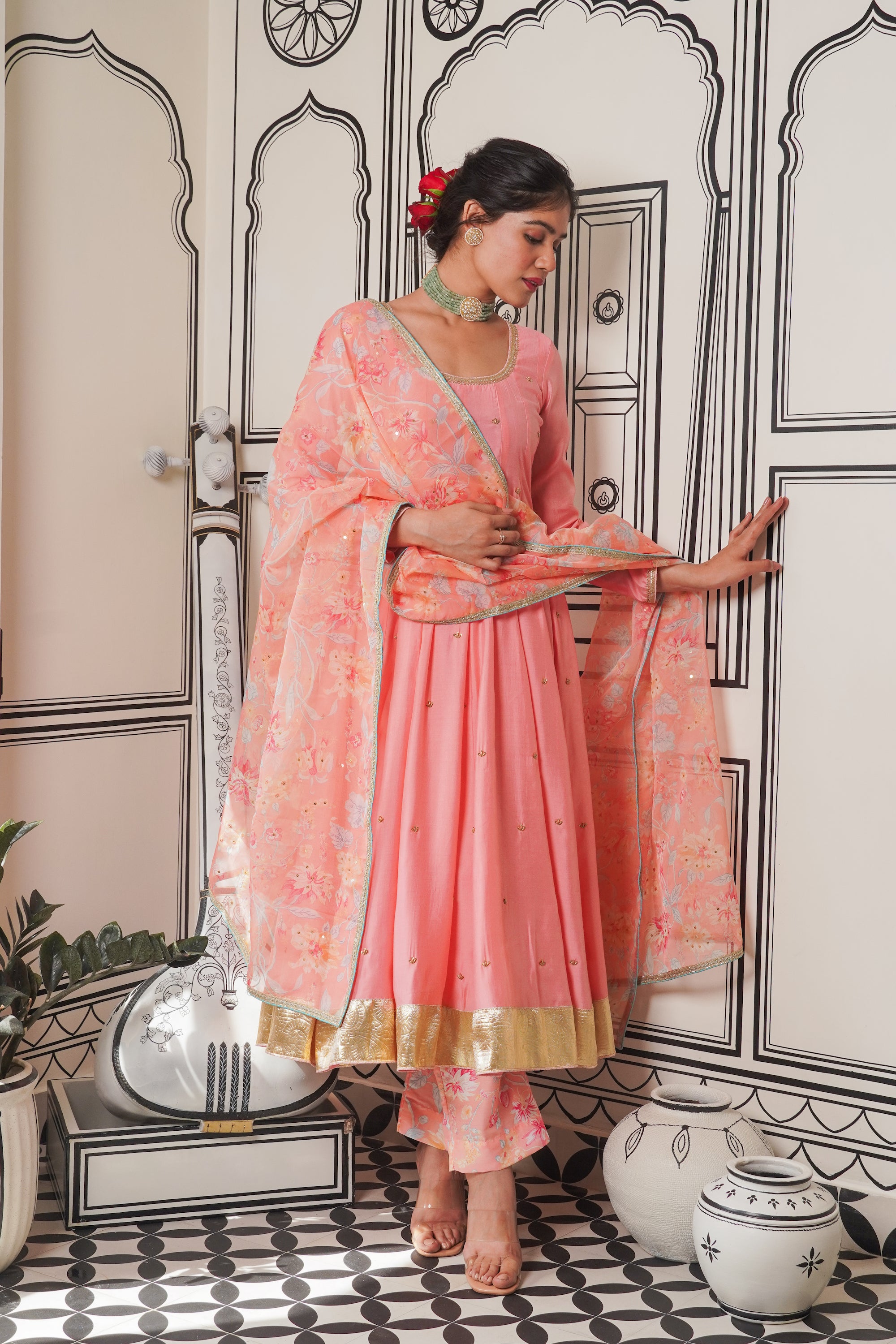 Afsana Peach hand work Anarkali Set