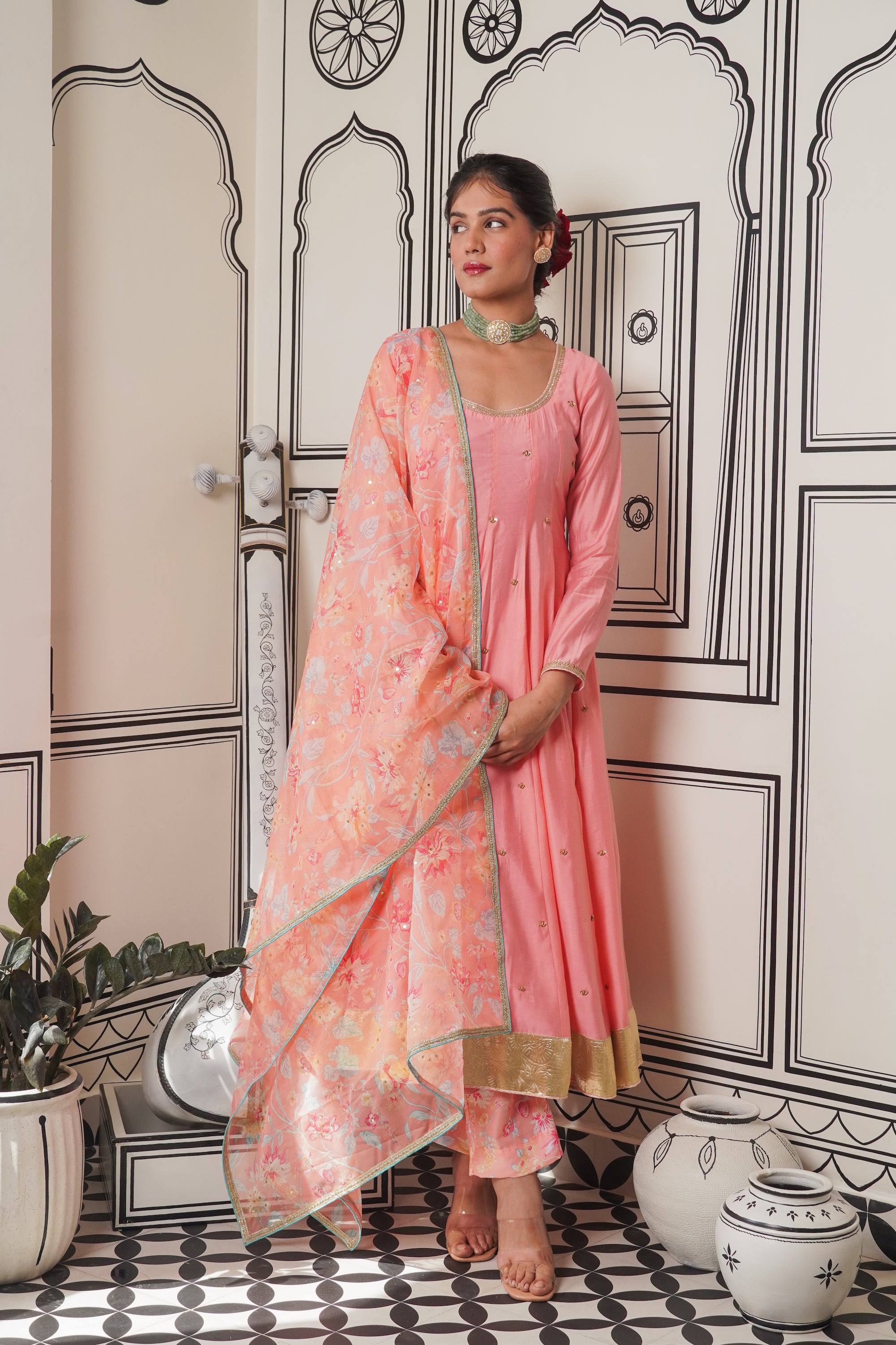 Afsana Peach hand work Anarkali Set