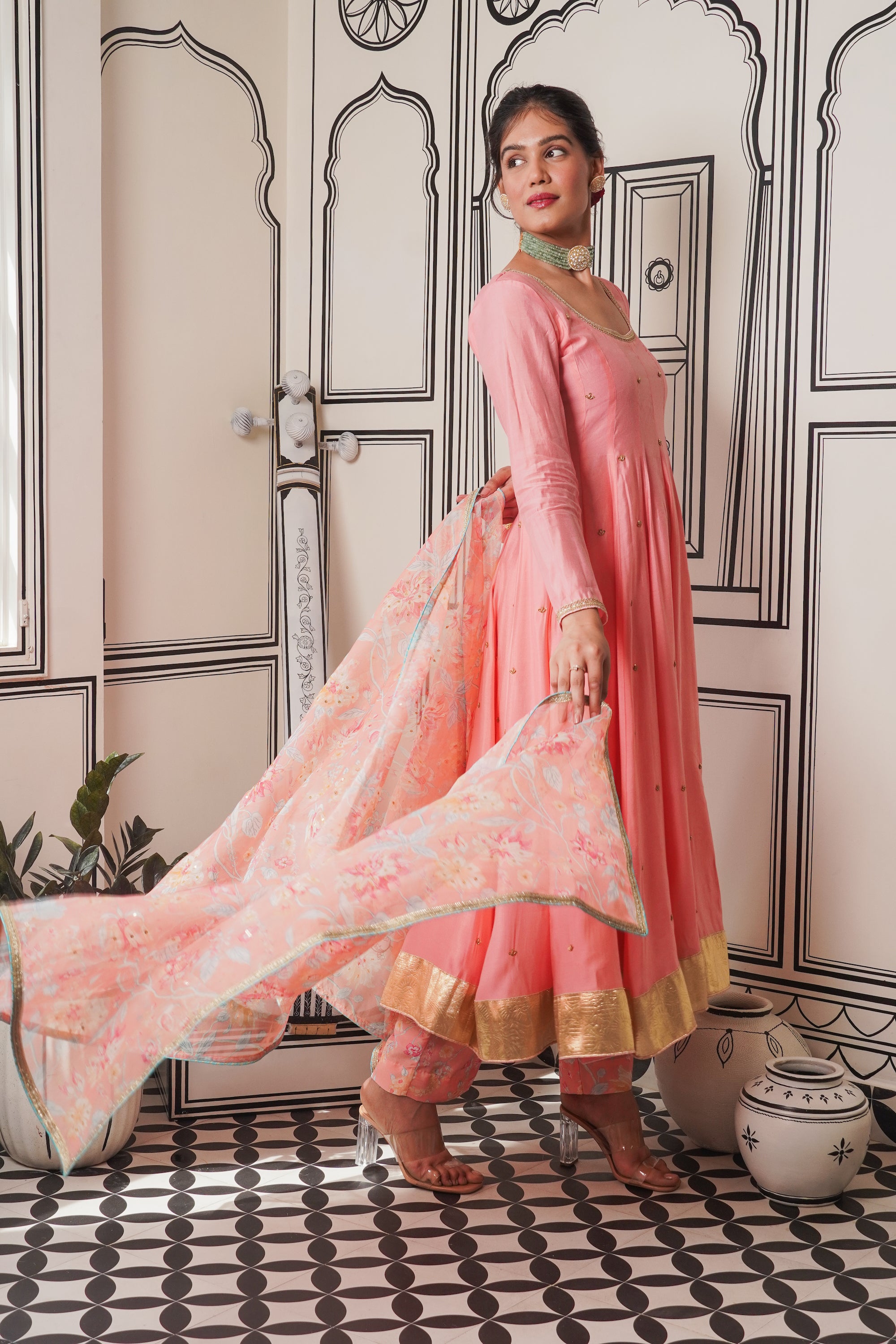 Afsana Peach hand work Anarkali Set