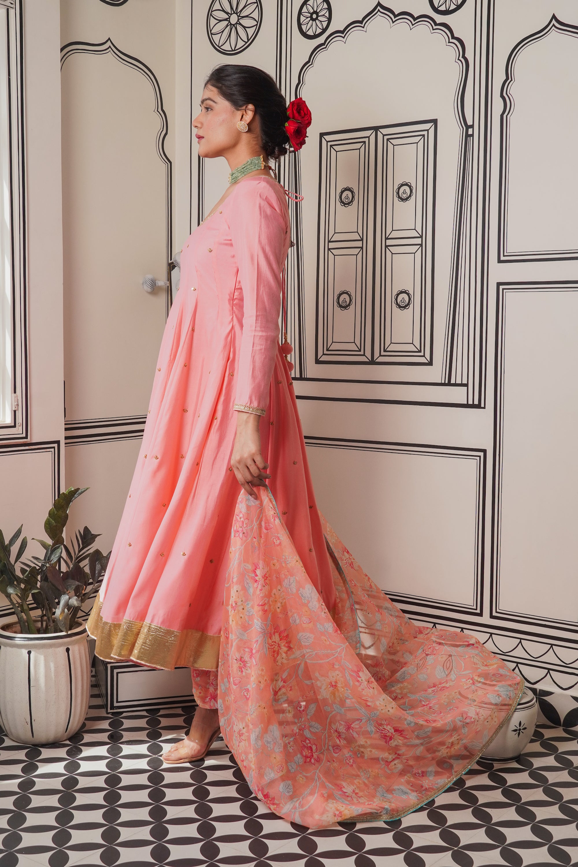 Afsana Peach hand work Anarkali Set