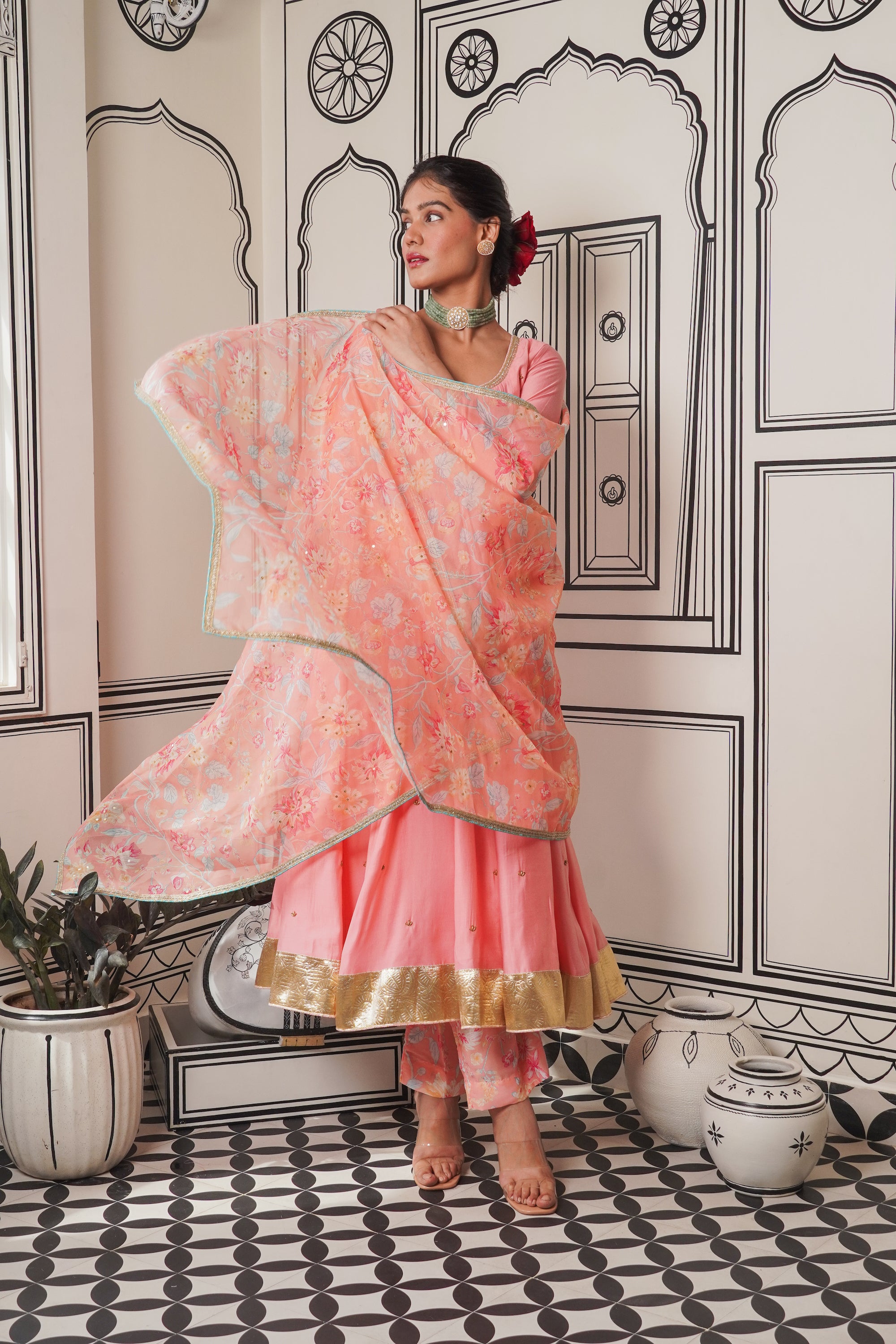 Afsana Peach hand work Anarkali Set