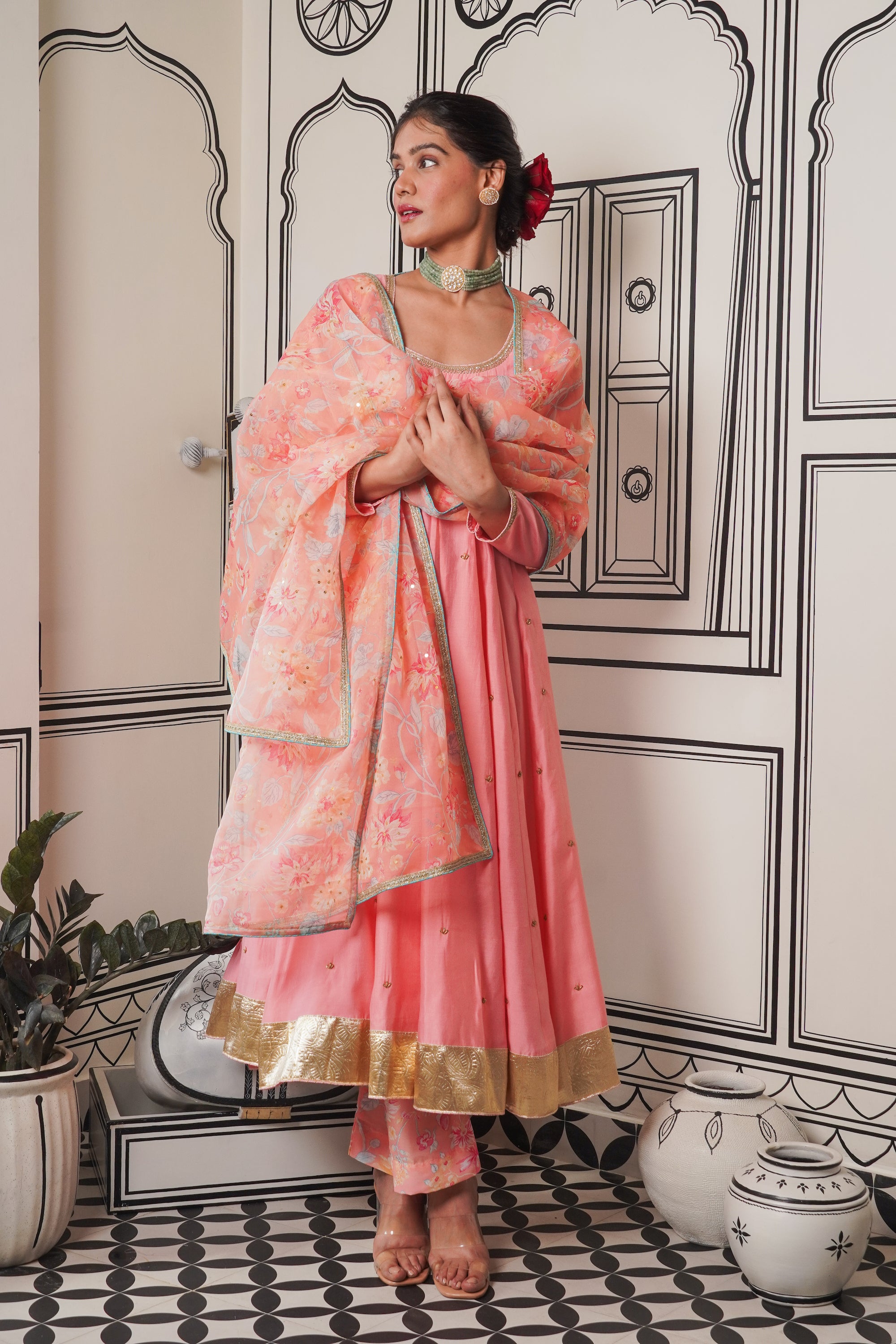 Afsana Peach hand work Anarkali Set