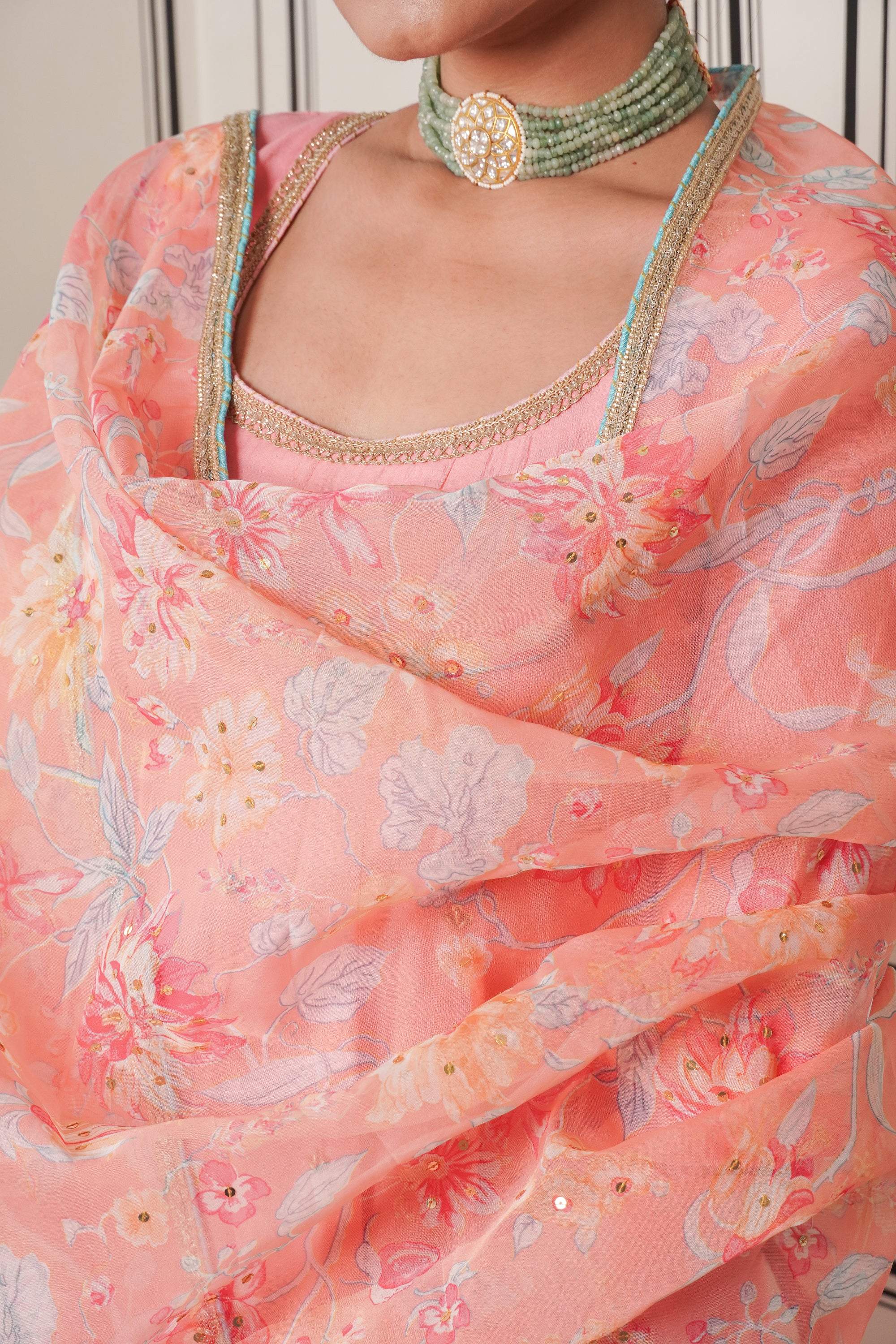 Afsana Peach hand work Anarkali Set