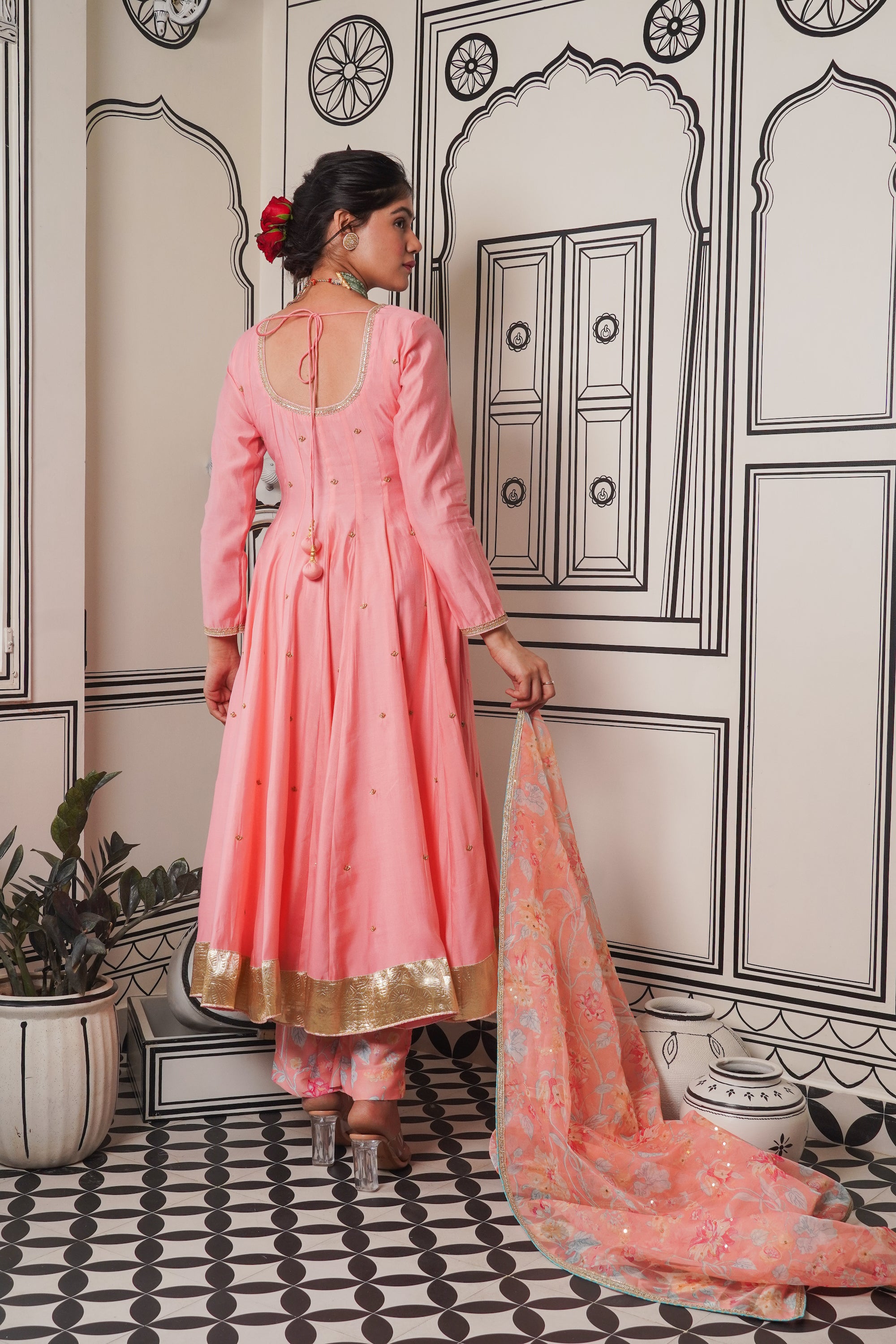 Afsana Peach hand work Anarkali Set