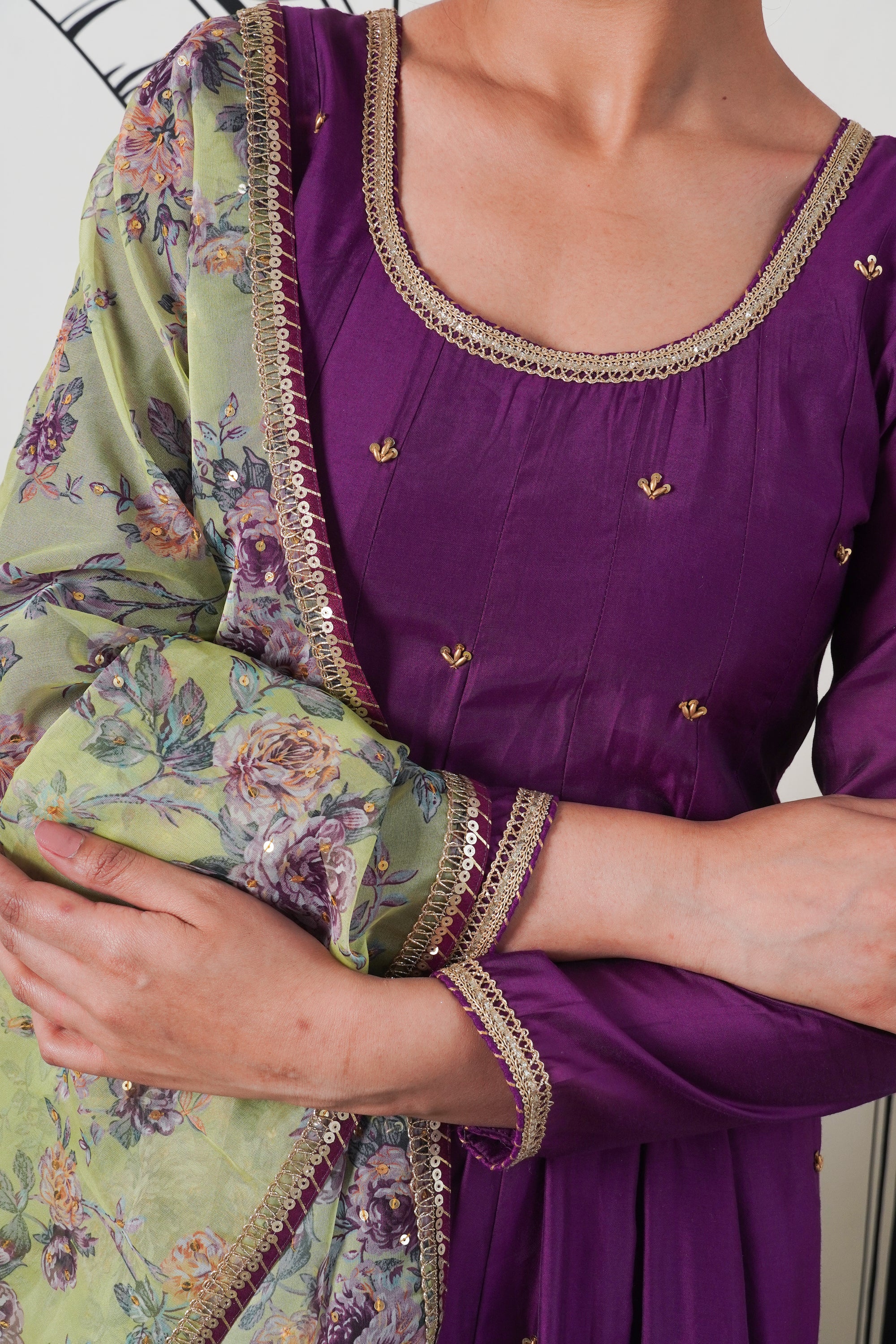 Afsana Purple green printed Anarkali Set