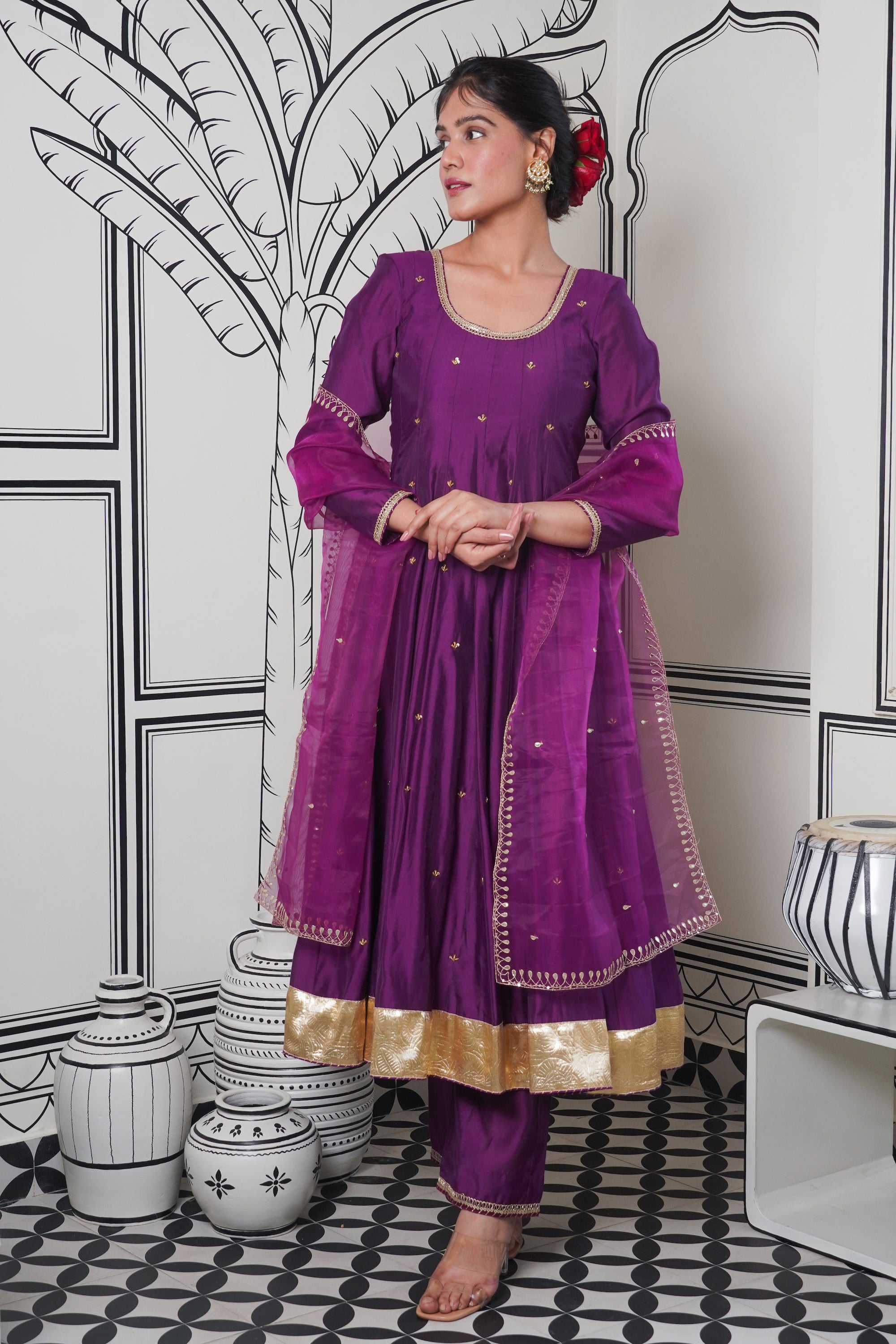 Afsana Purple gotta Patti Anarkali Set