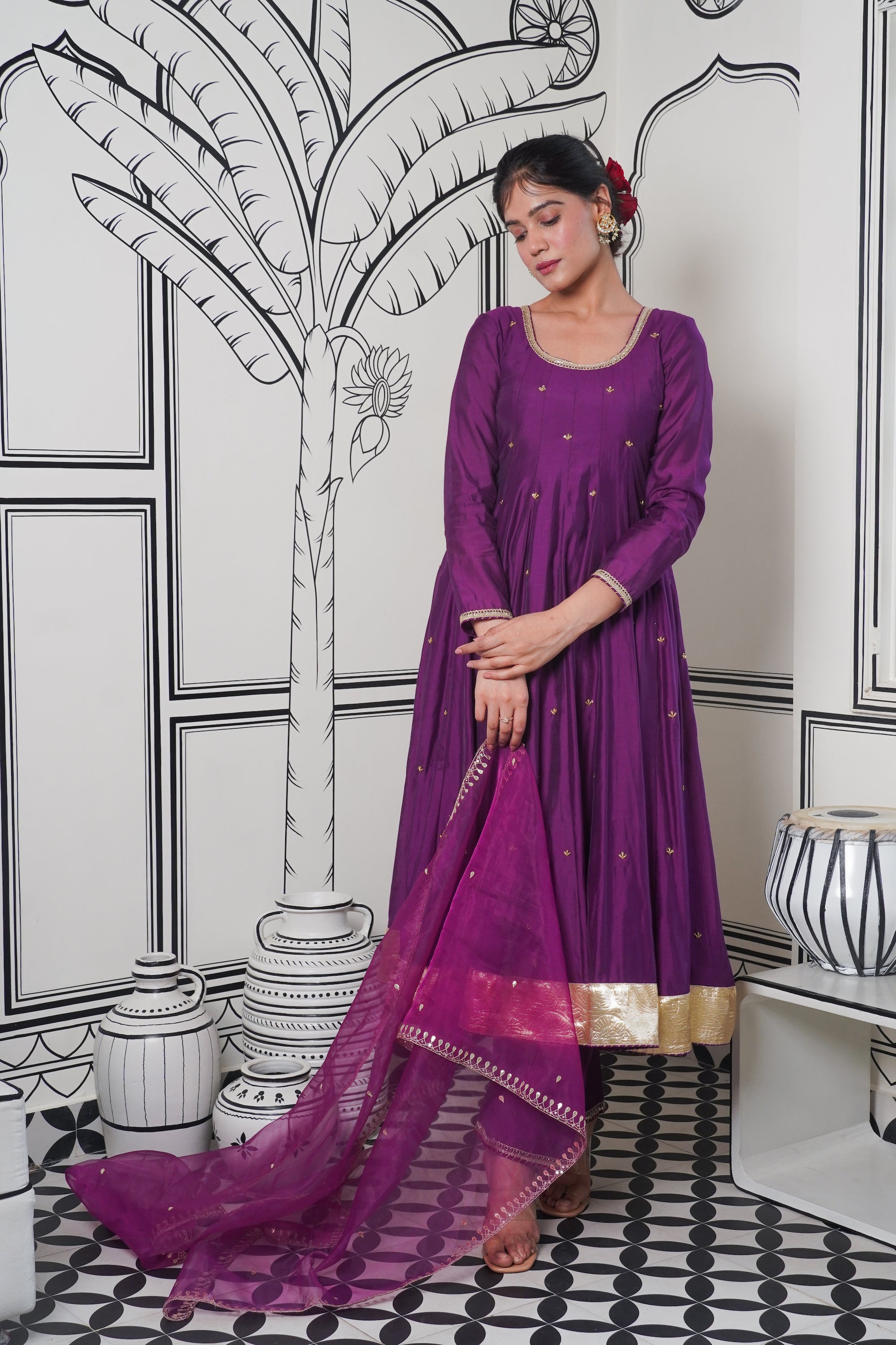 Afsana Purple gotta Patti Anarkali Set