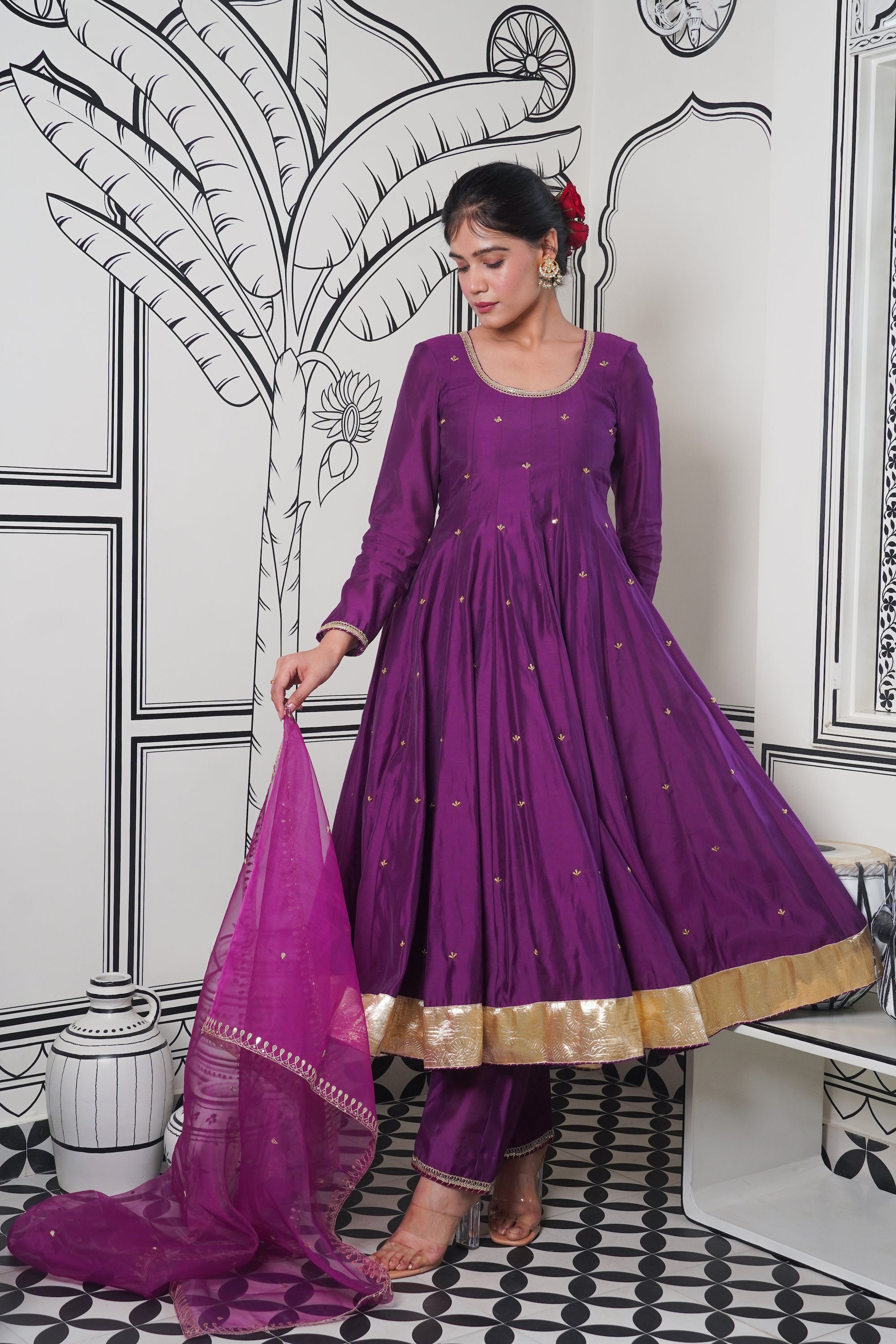 Afsana Purple gotta Patti Anarkali Set