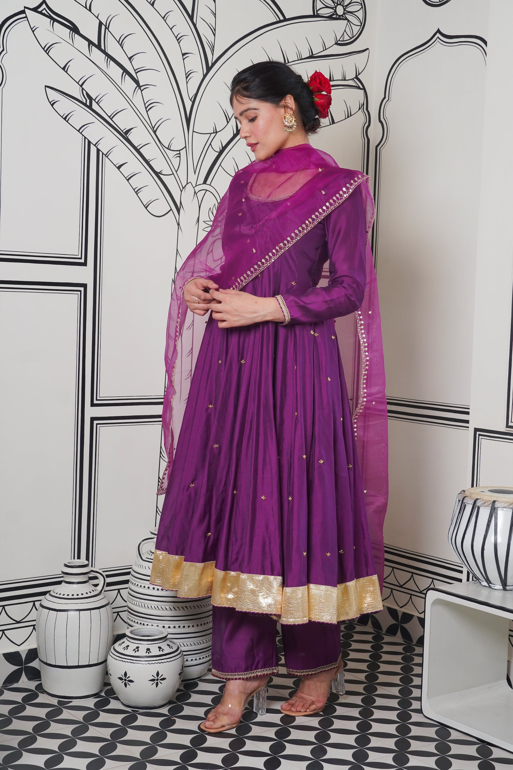 Afsana Purple gotta Patti Anarkali Set