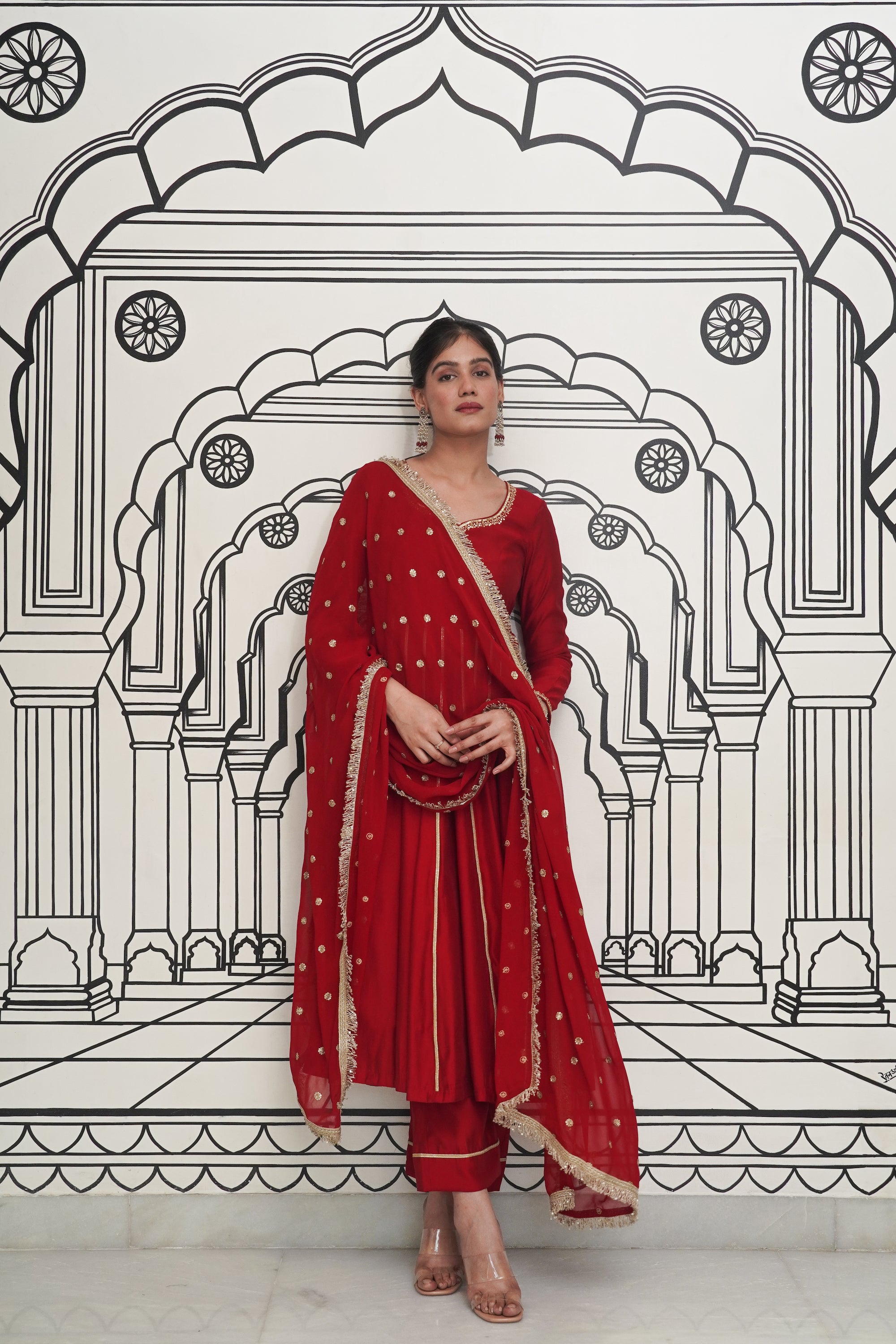 Afsana Maroon Anarkali Set