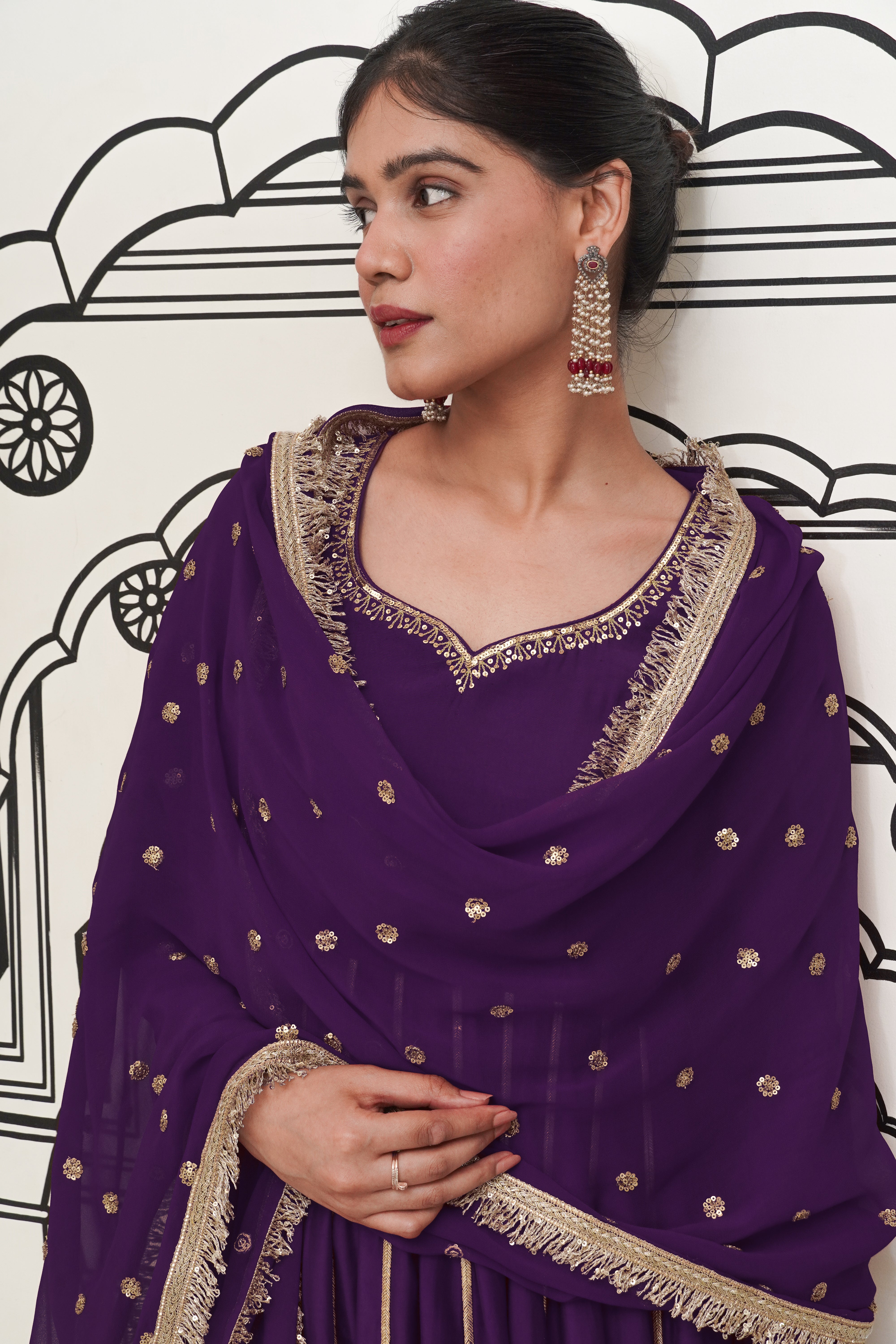 Amethyst Hand work Anarkali Set