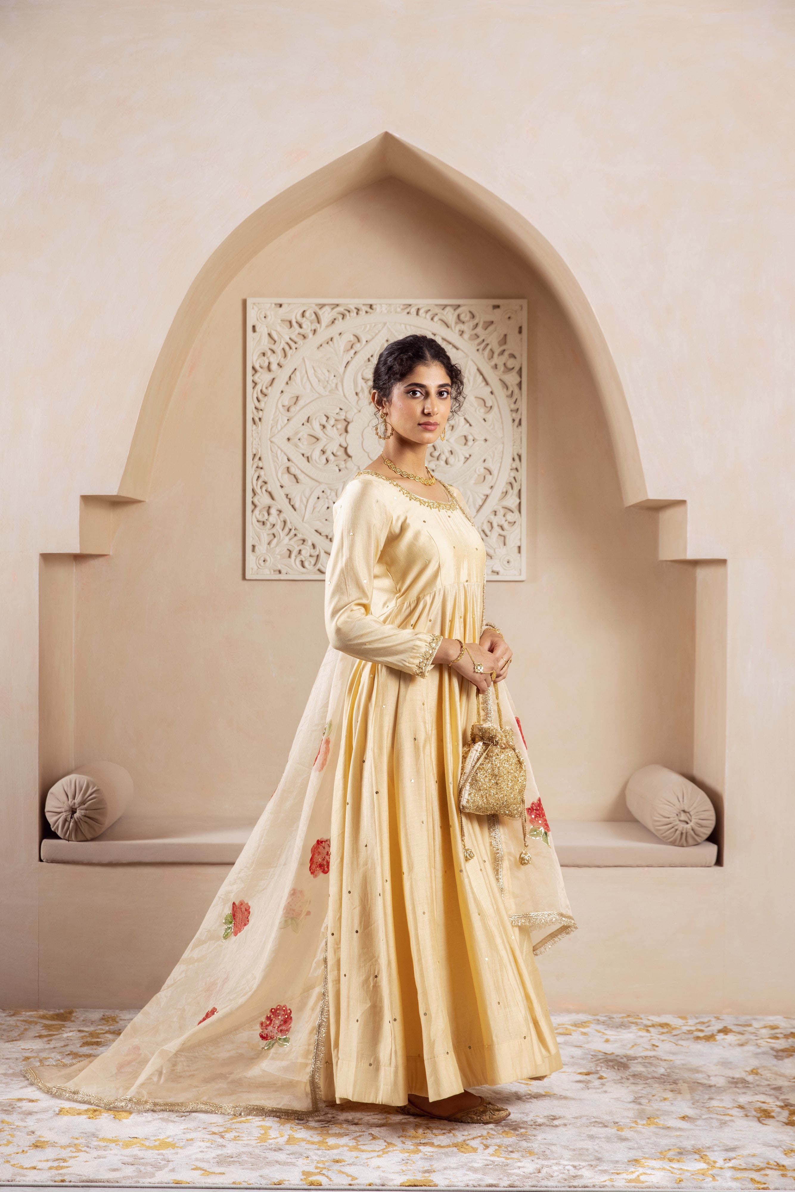 GULNAZ Golden hand painted Anarkali set