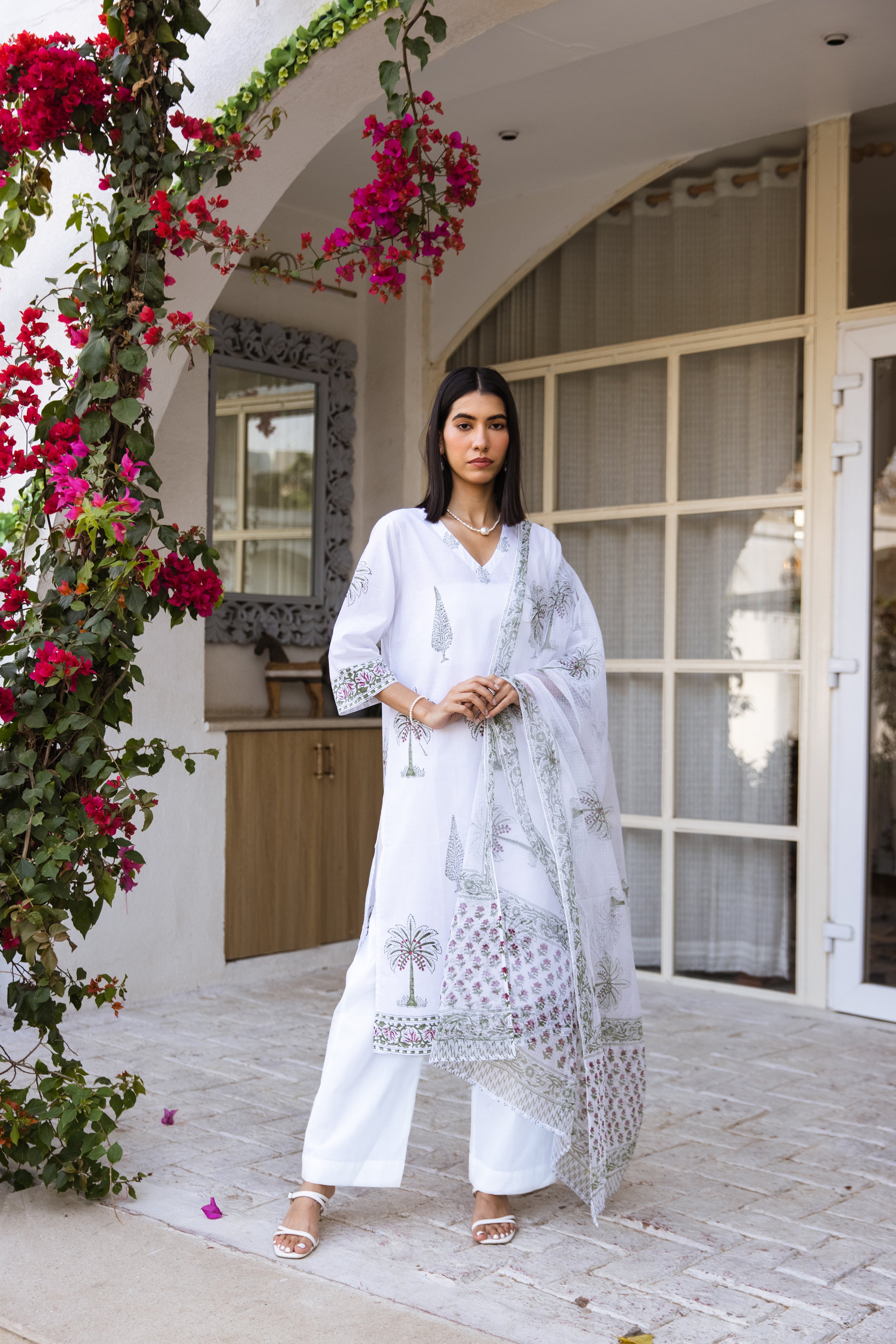 Picnic Palm tree Handblock Kurta Set