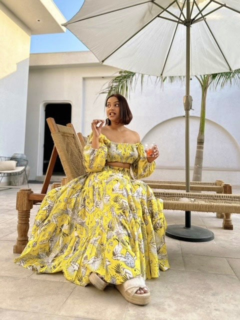 Yellow rain deer Skirt Set