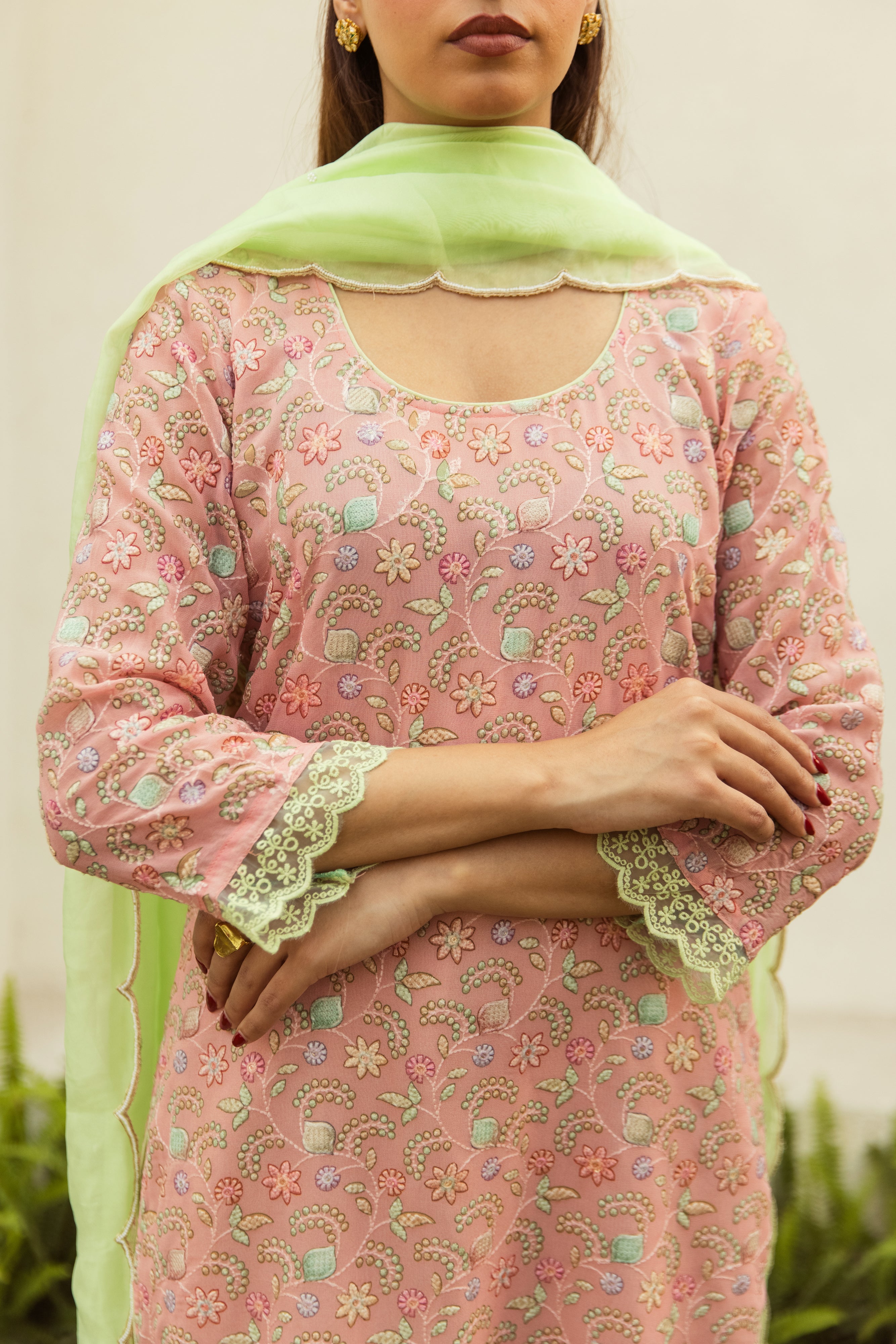 Noor Peach embroidered set