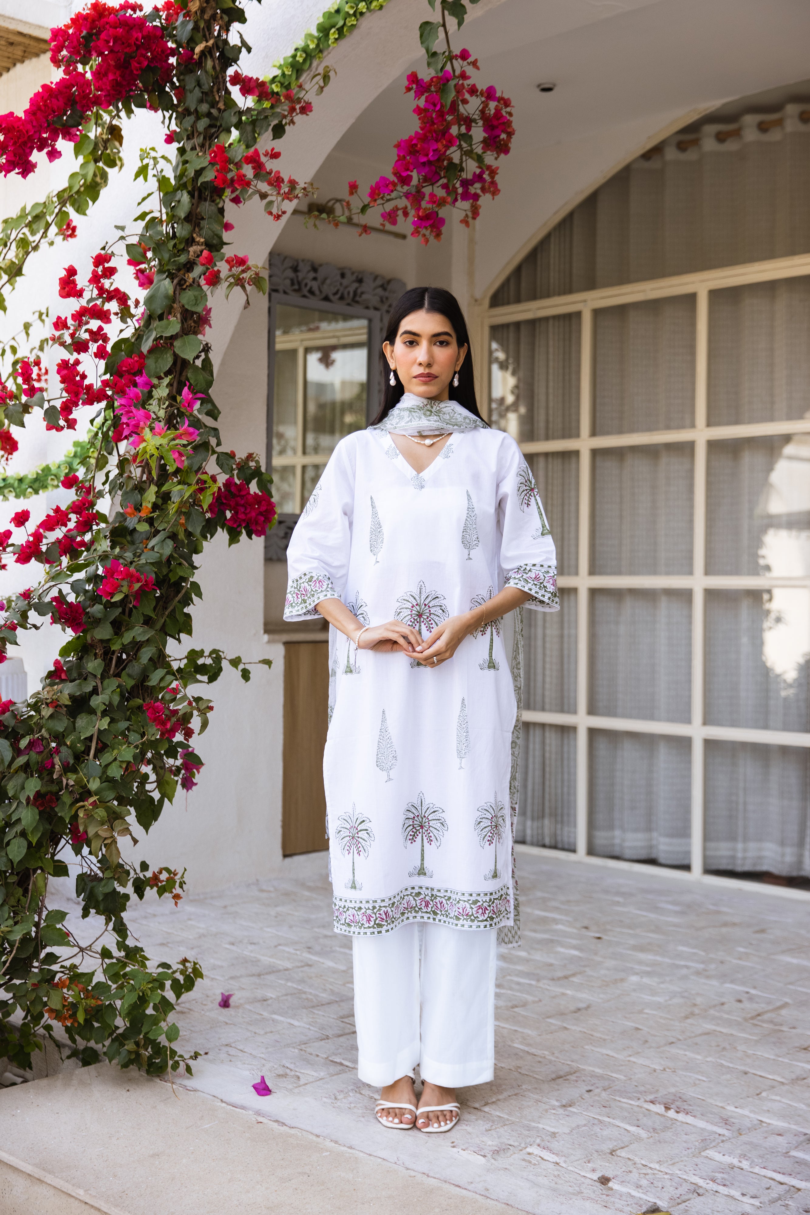Picnic Palm tree Handblock Kurta Set