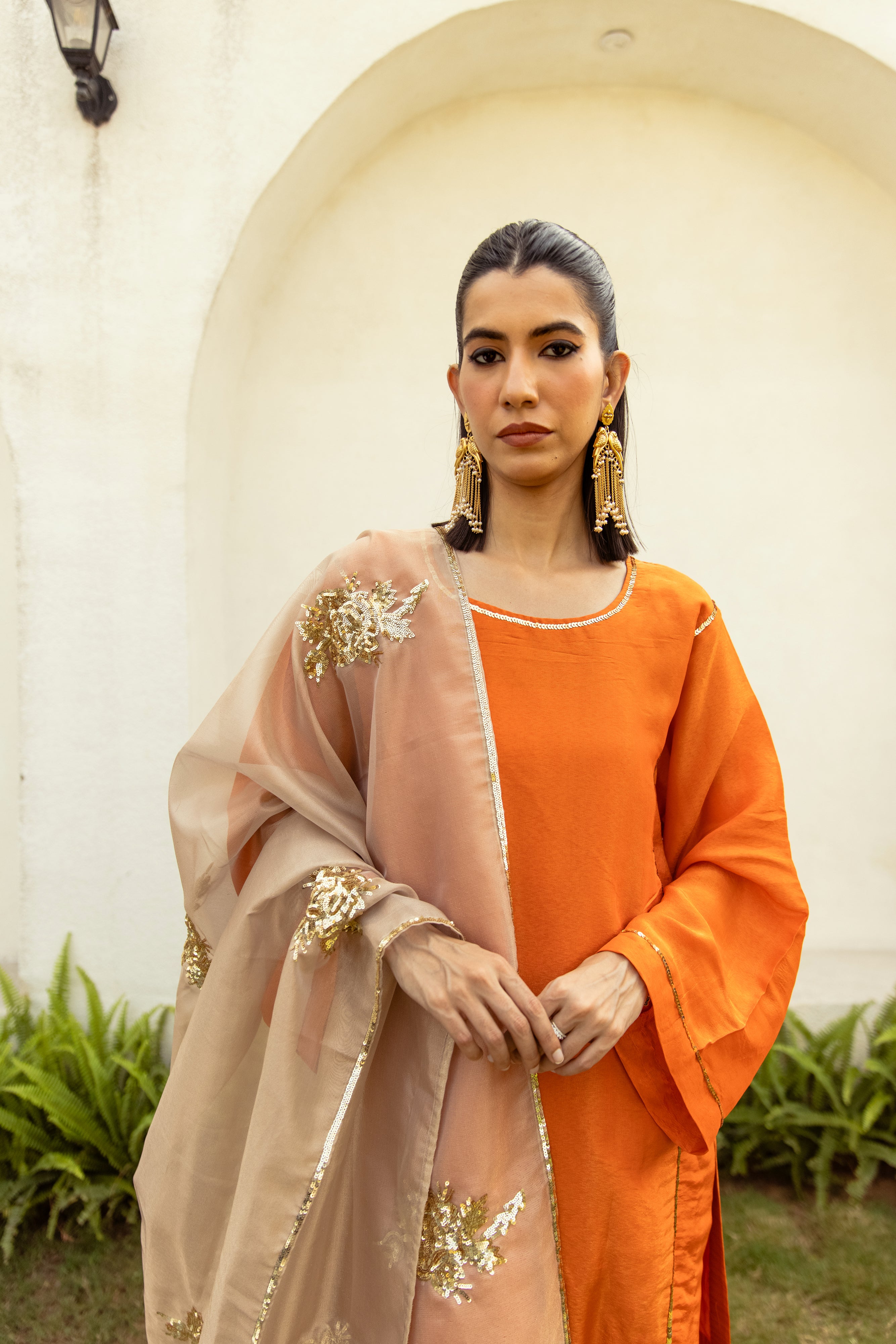 Noor Farshi Salwar Orange Set - Golden