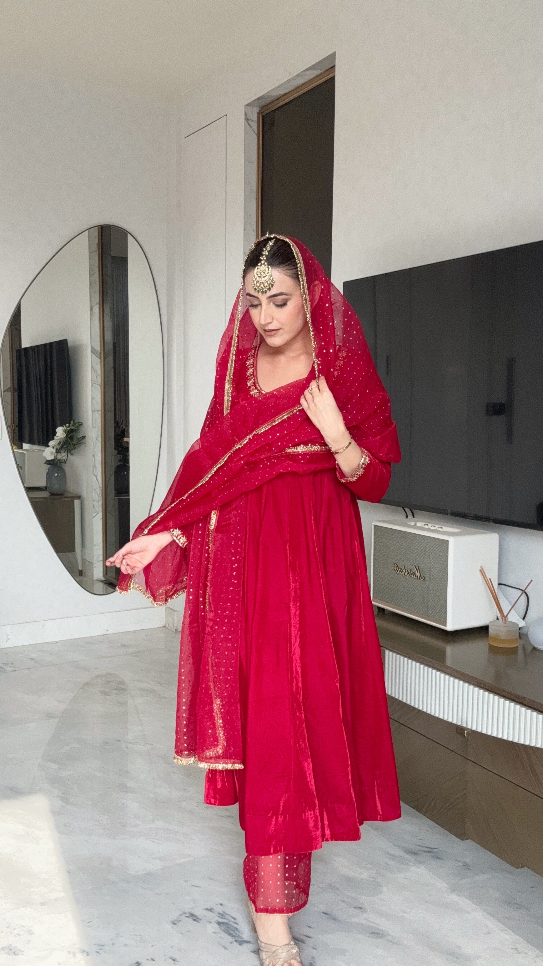 Khwabidah Maroon Anarkali Set of 3