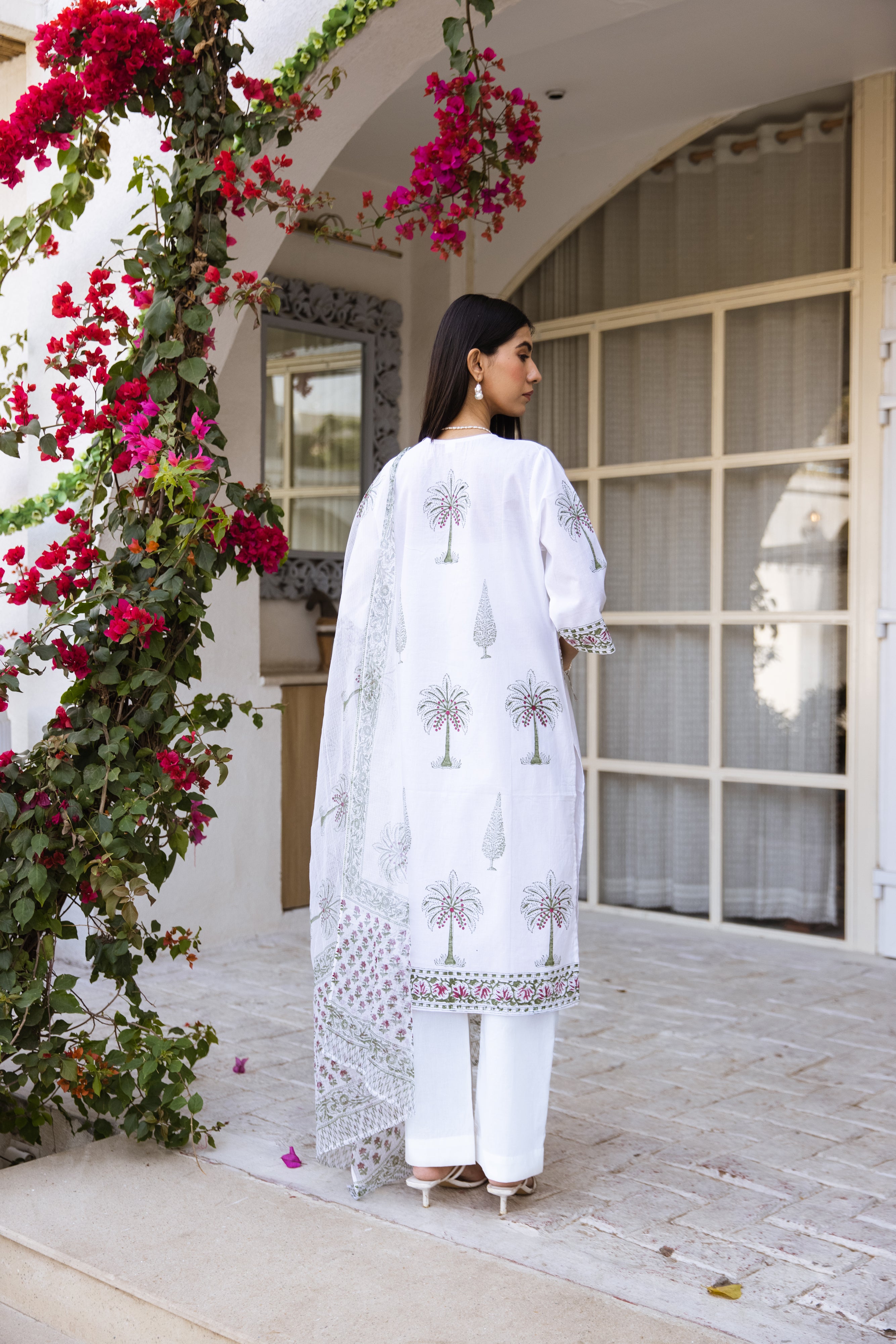 Picnic Palm tree Handblock Kurta Set