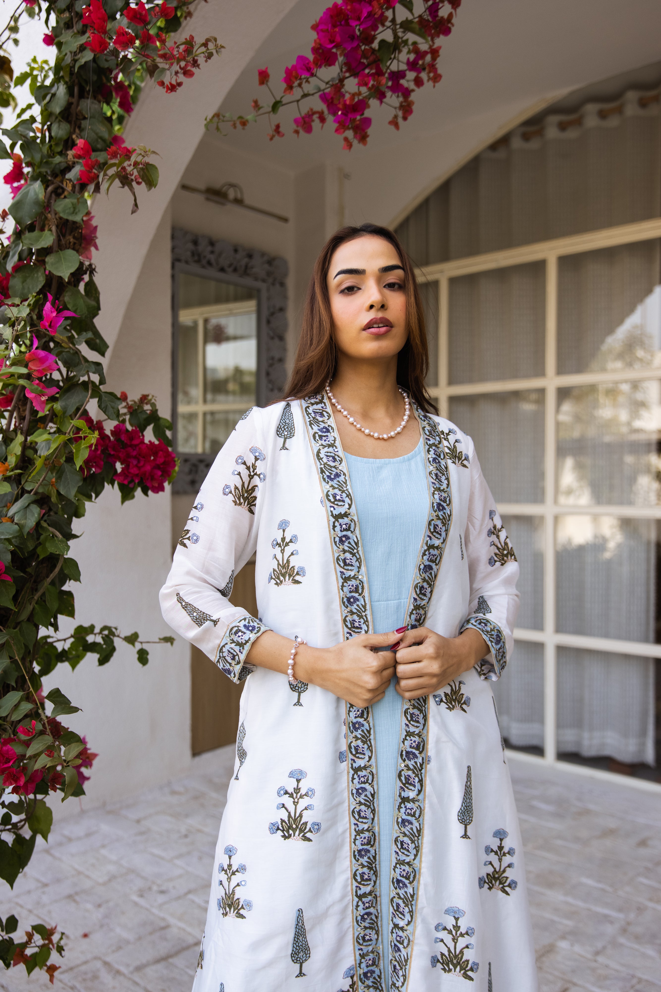 Picnic Turquoise Handblock Jacket set