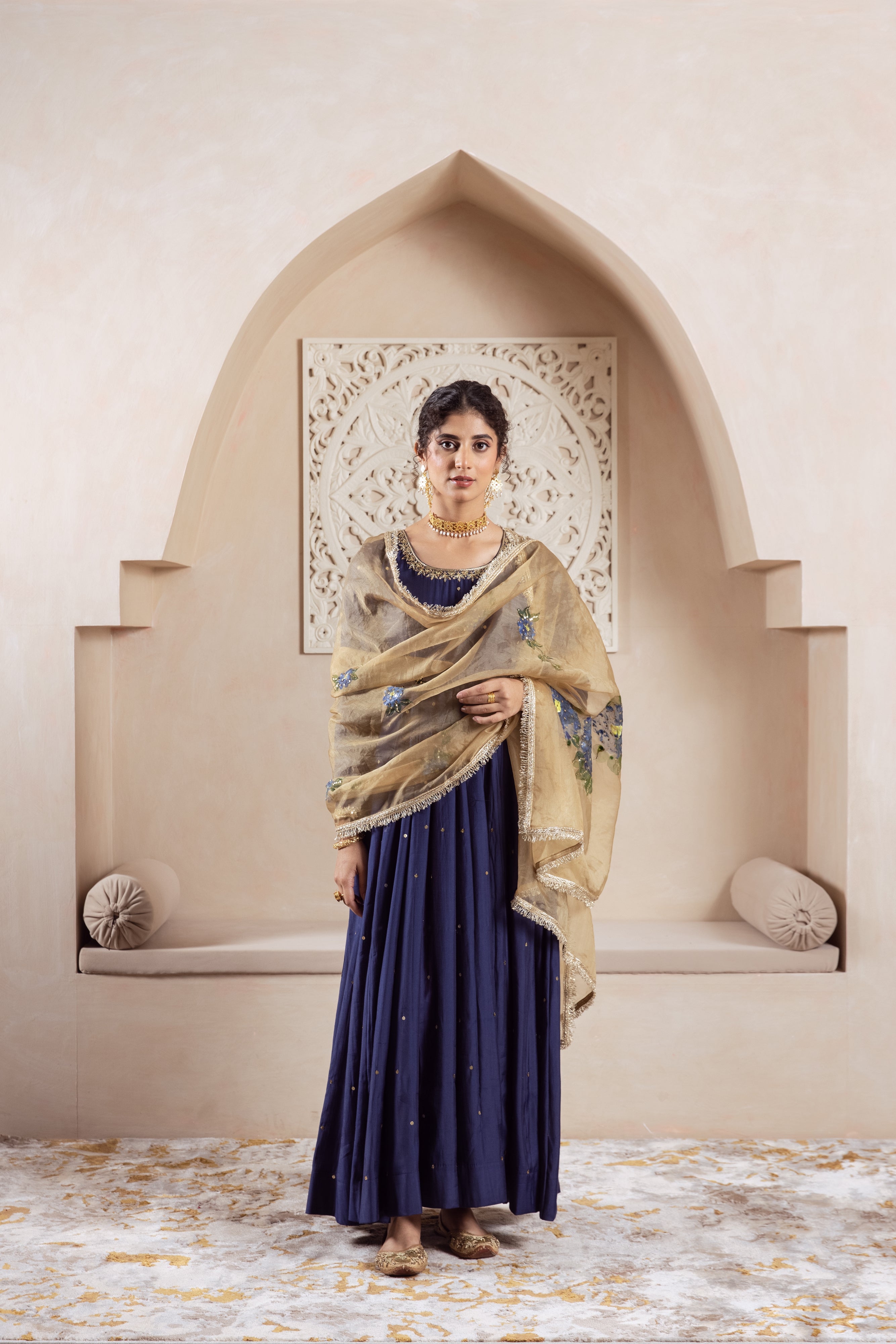 GULNAZ Navy blue hand painted Anarkali set