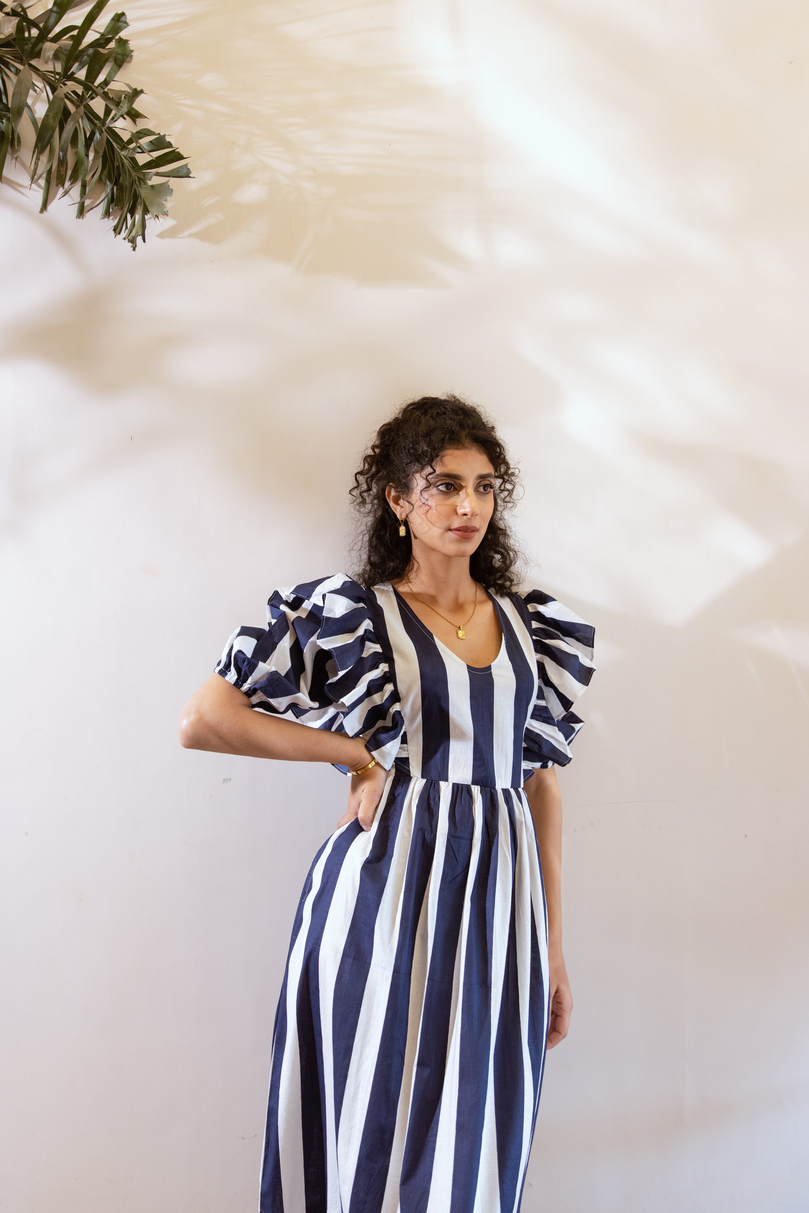Bagh Blue white stripes dress