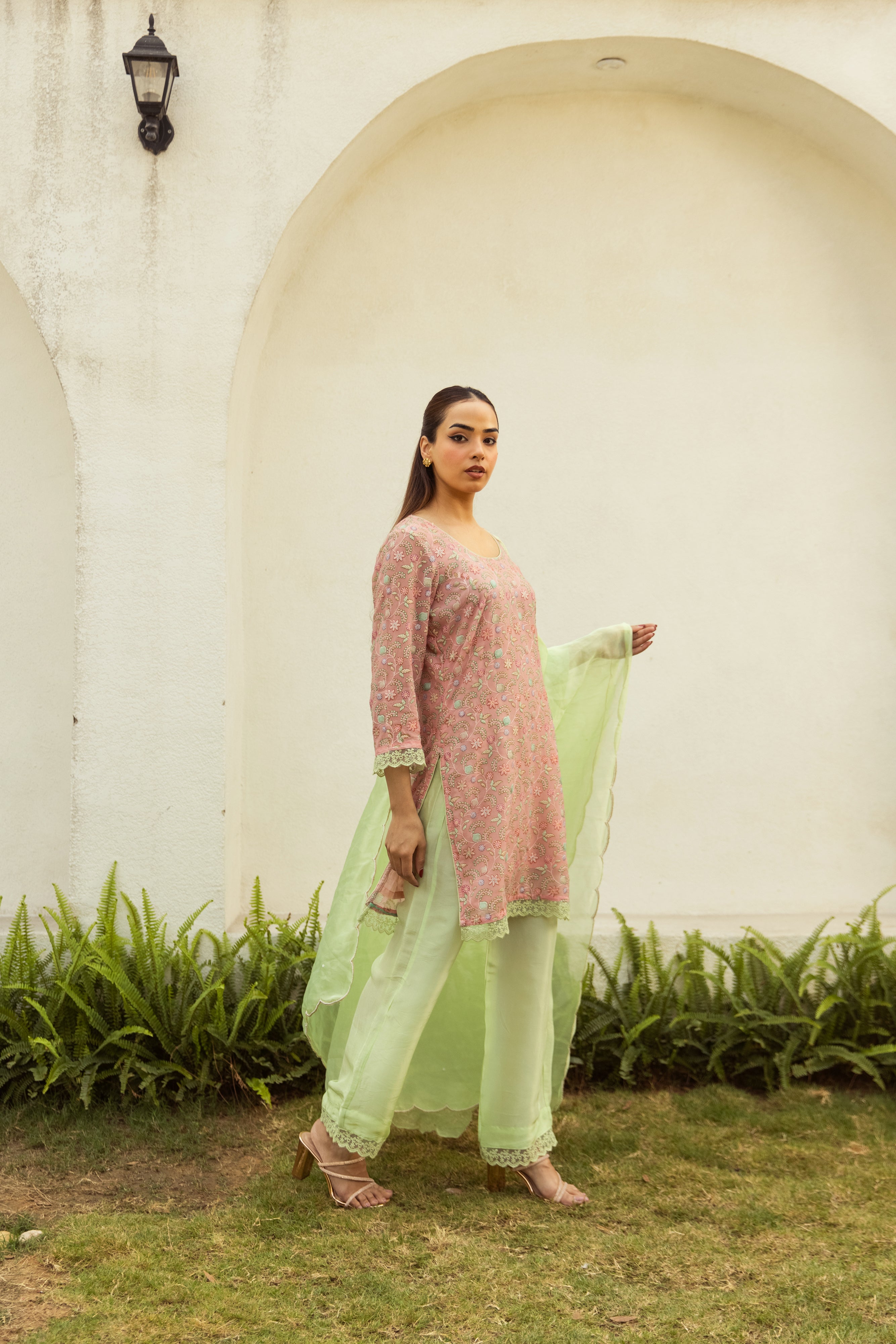 Noor Peach embroidered set