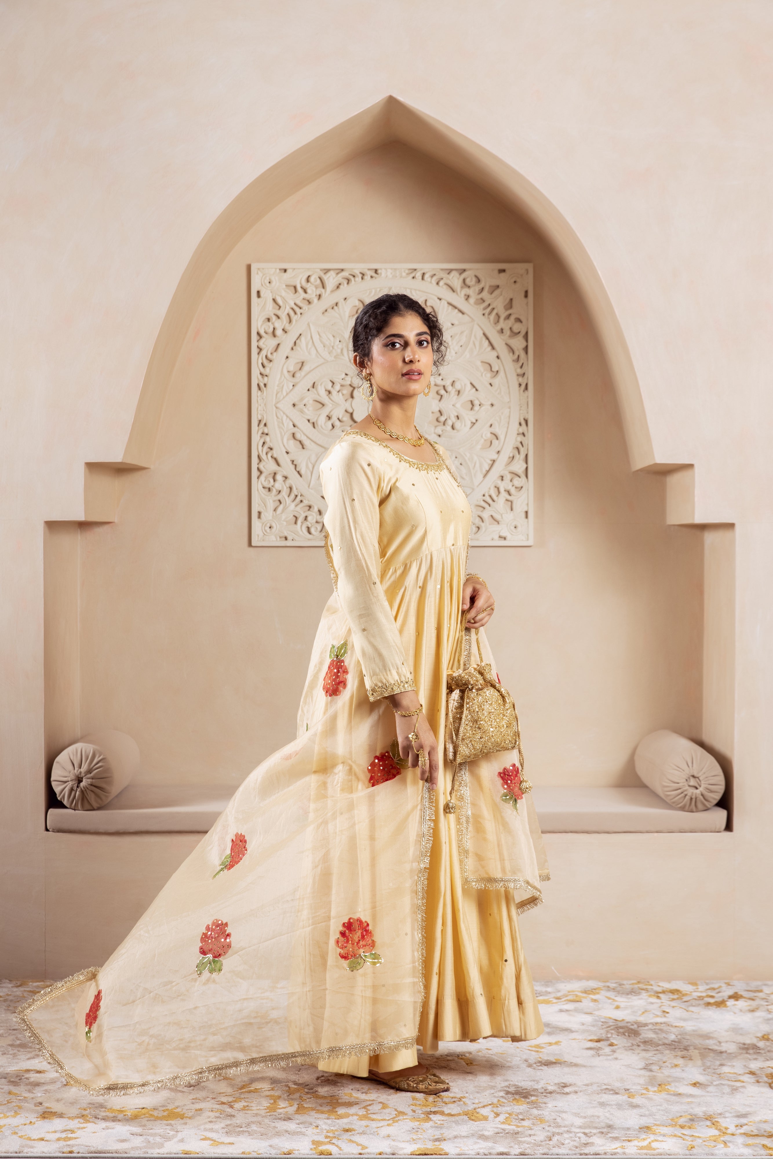 GULNAZ Golden hand painted Anarkali set