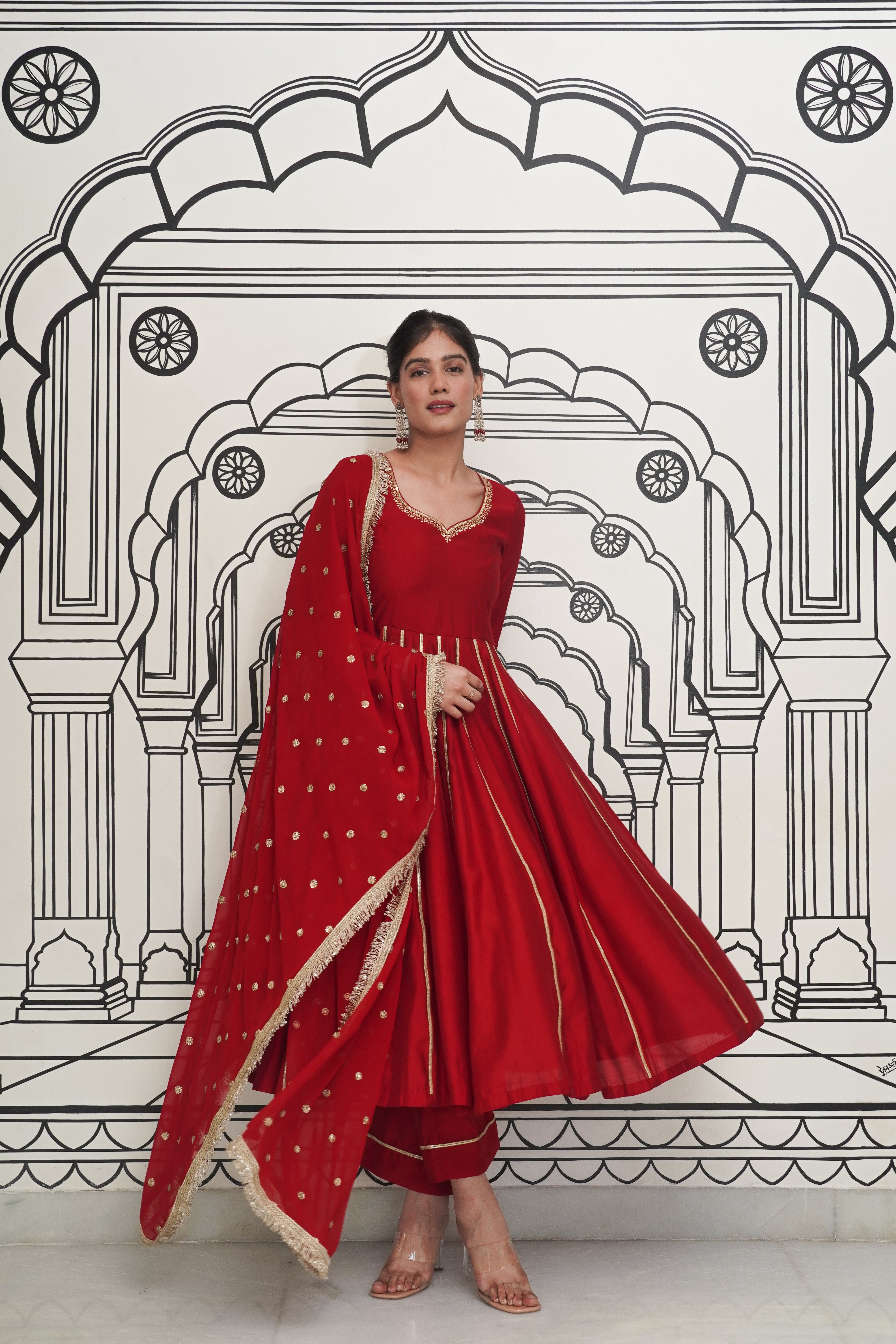 Afsana Maroon Anarkali Set