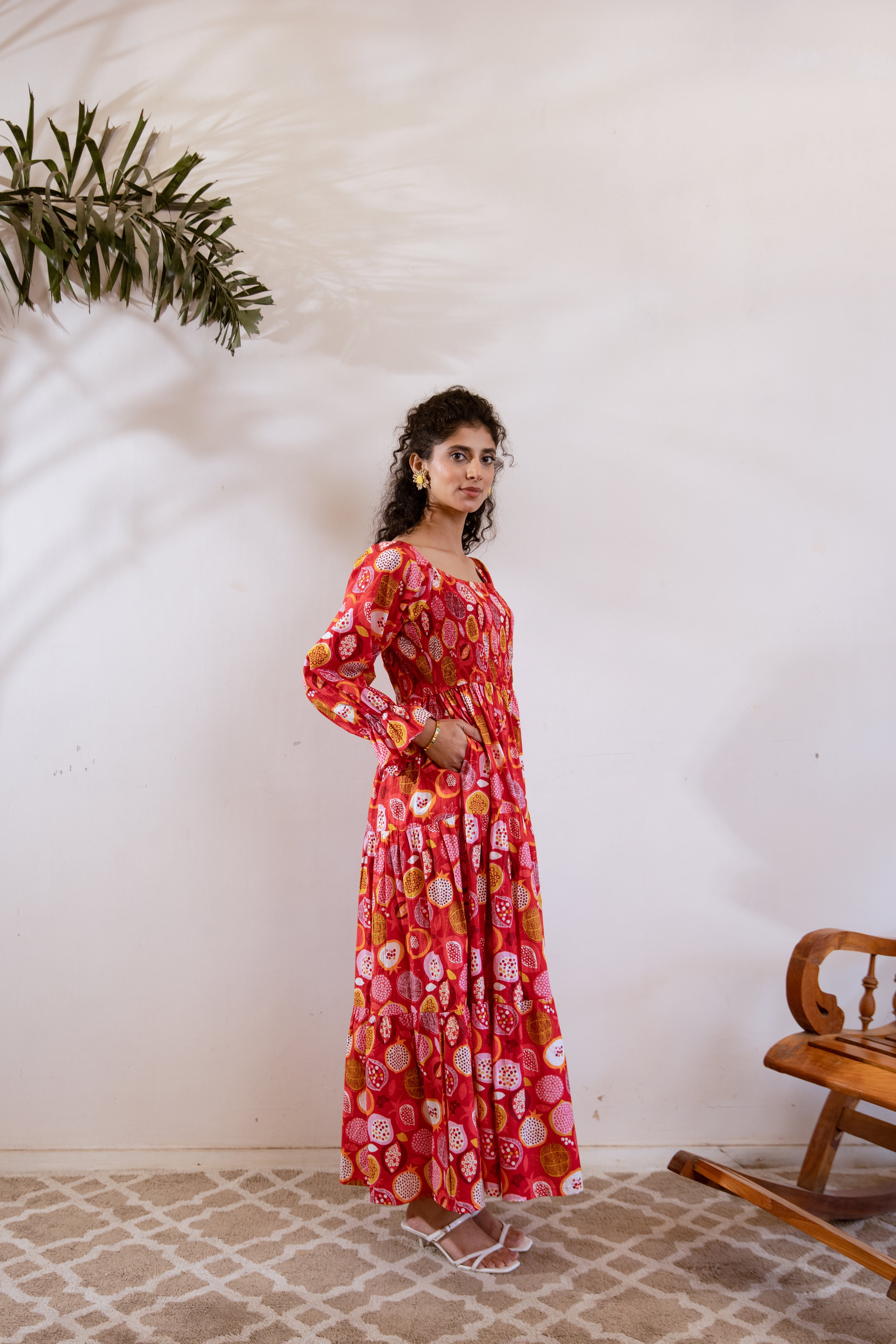 Red pomegranate smocked maxi