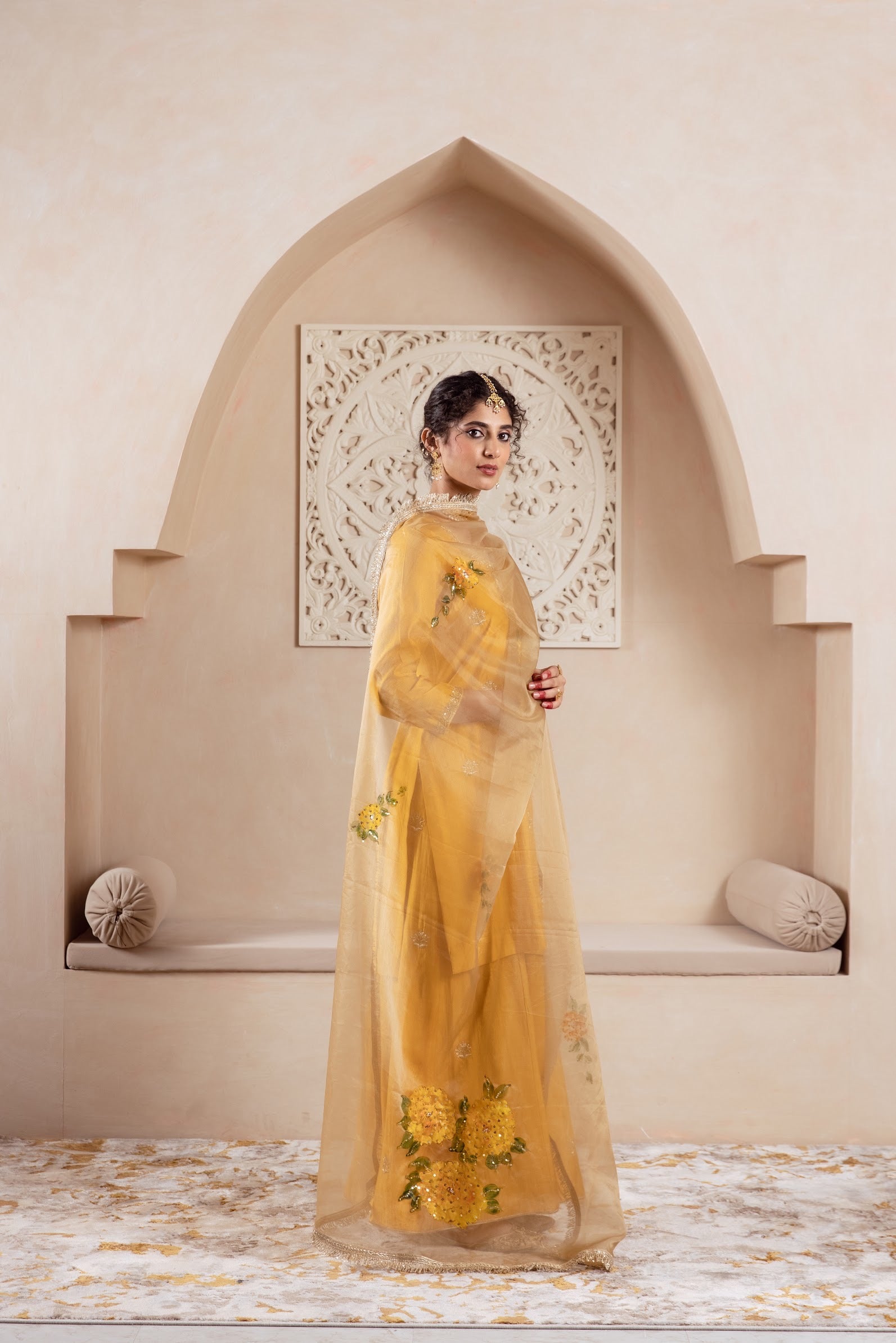 GULNAZ mustard hand painted sharara set