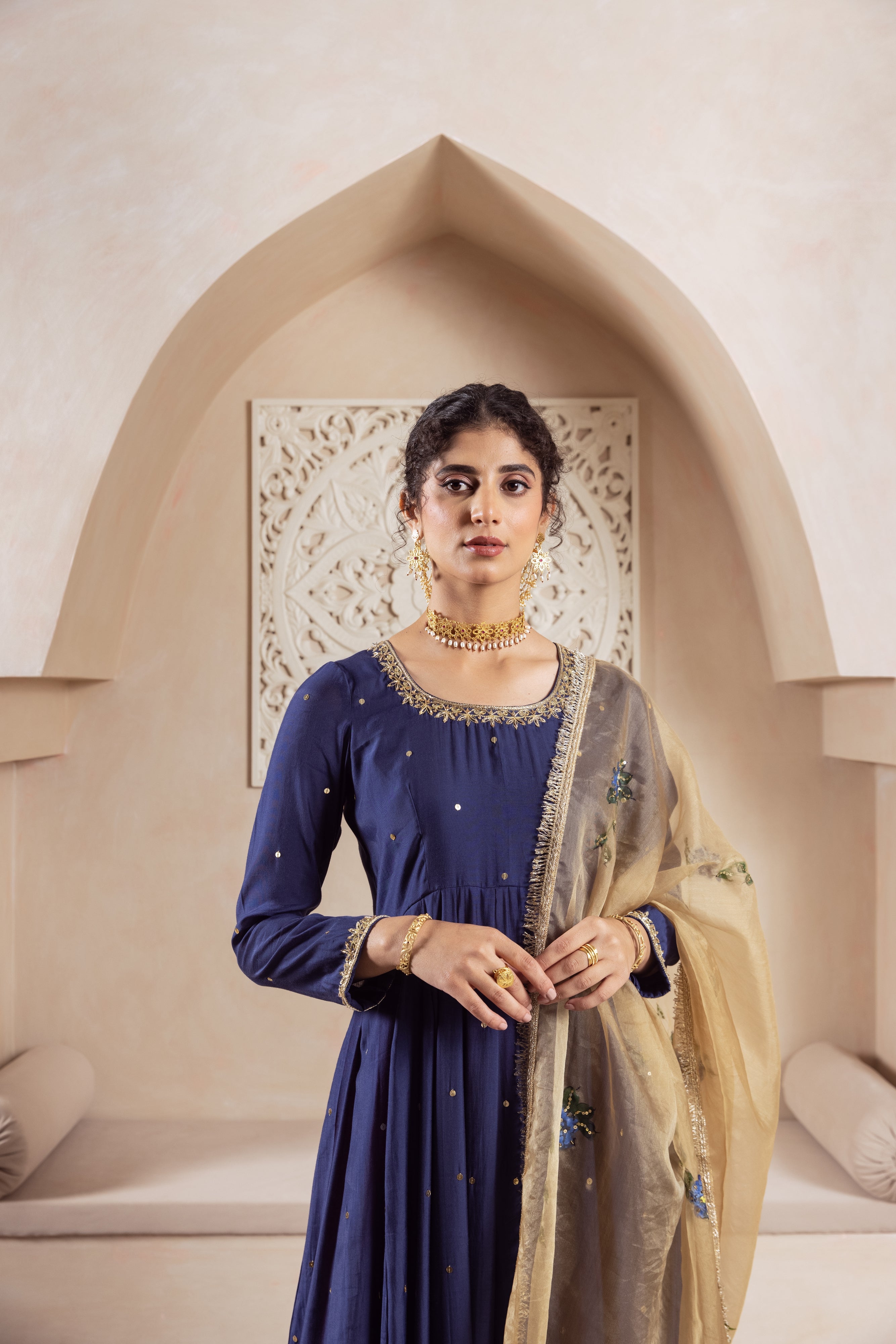 GULNAZ Navy blue hand painted Anarkali set