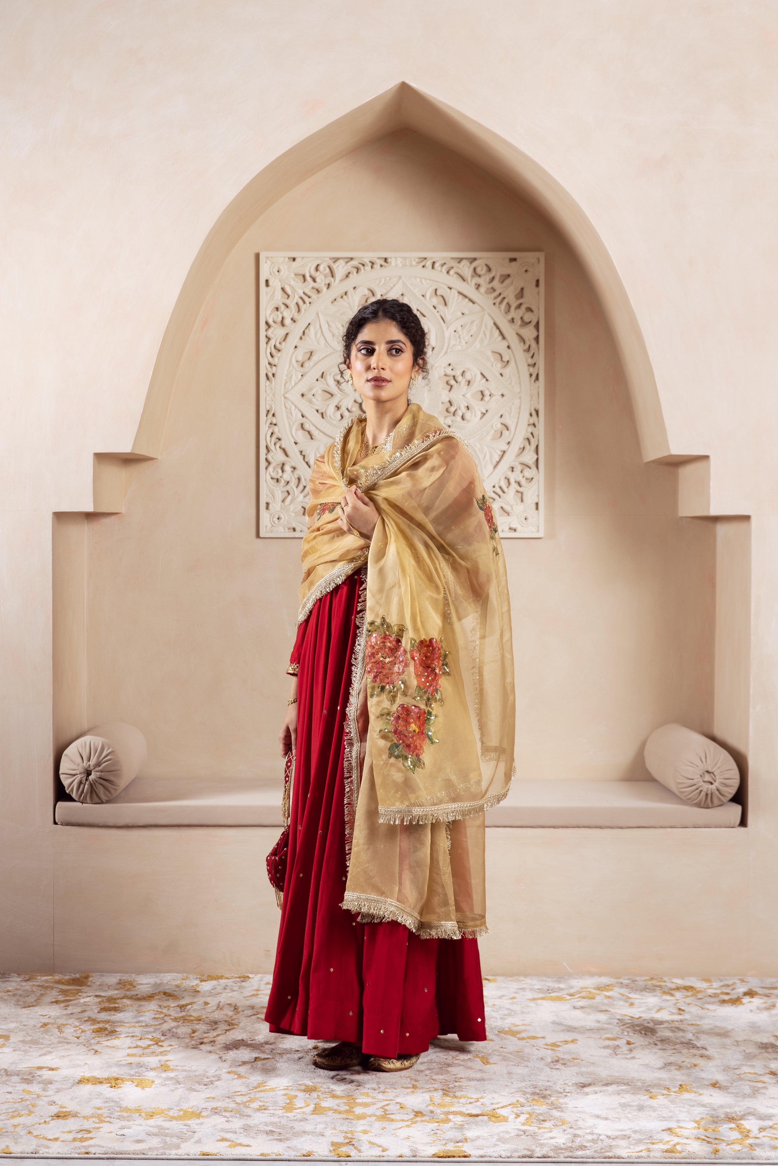 GULNAZ Maroon hand painted Anarkali set