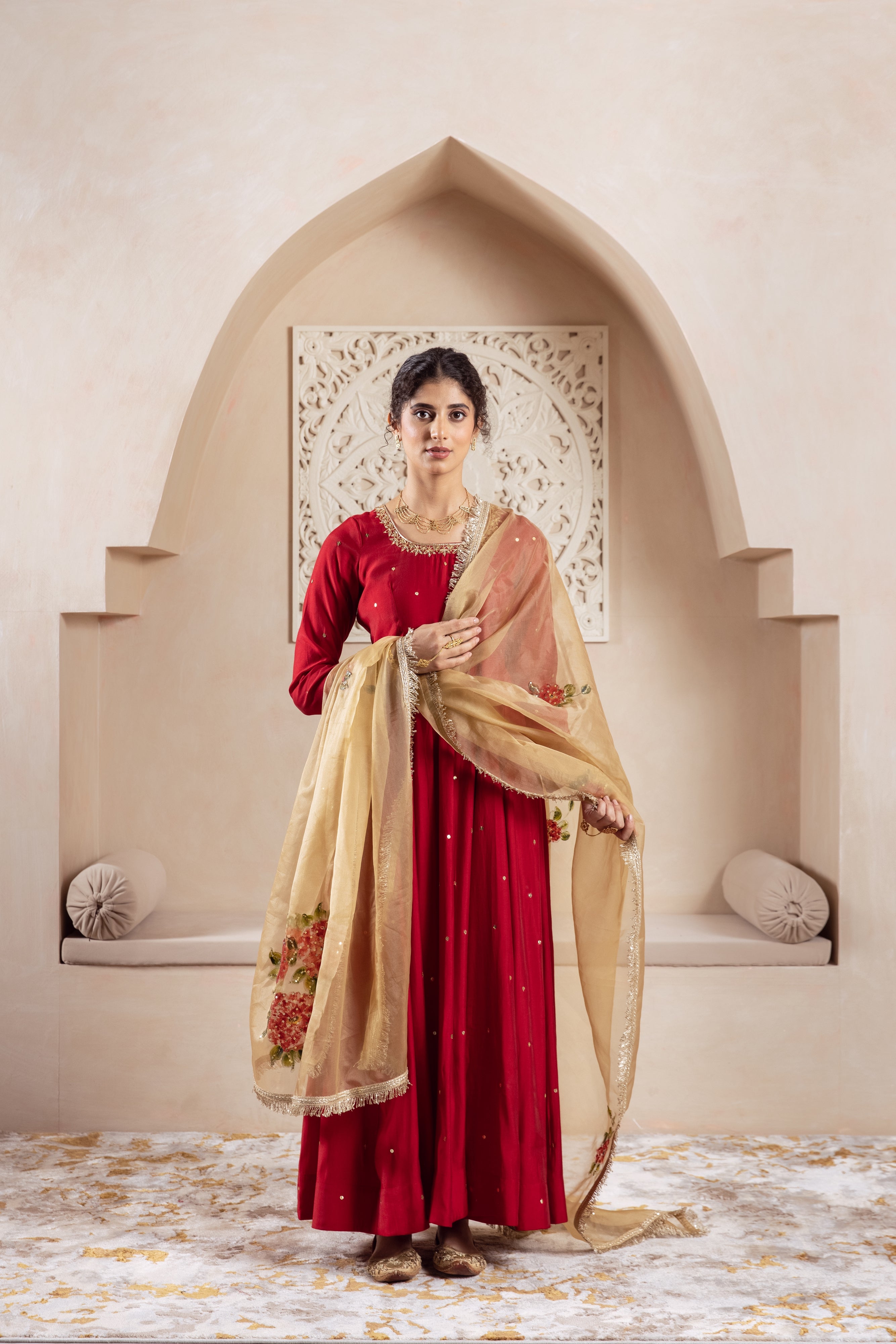 GULNAZ Maroon hand painted Anarkali set