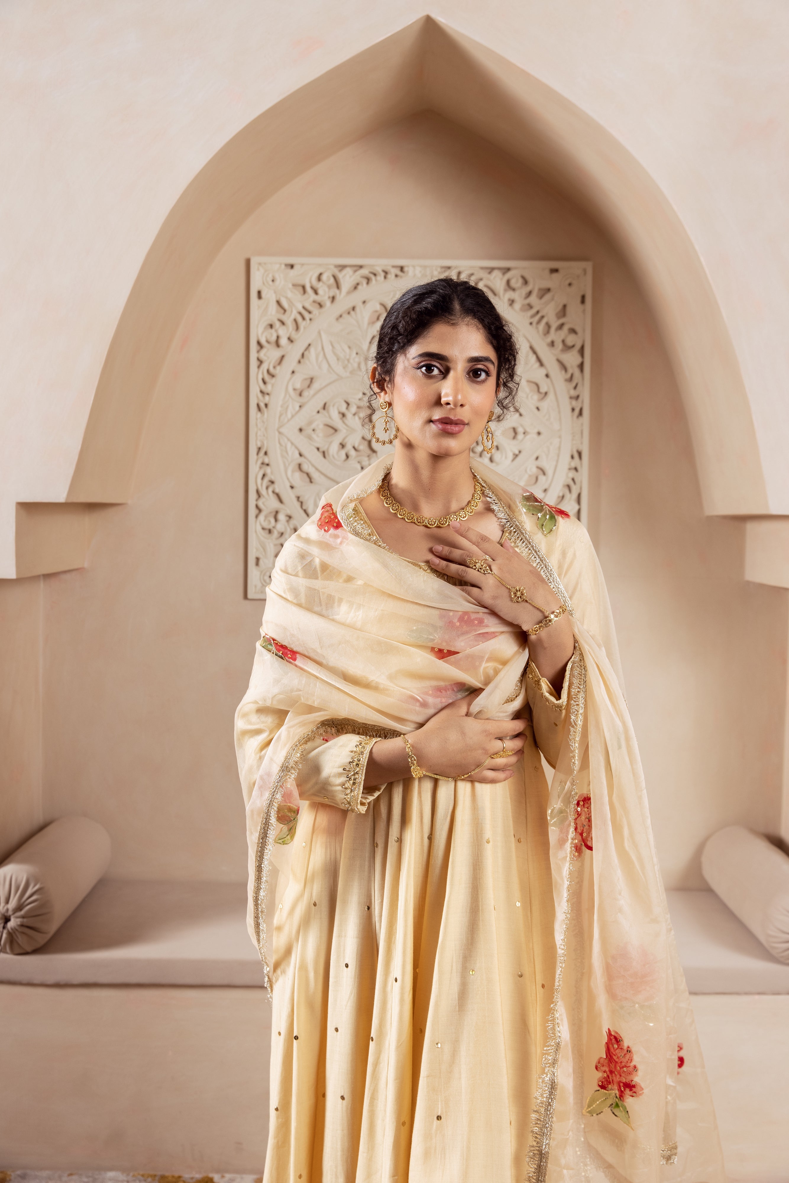 GULNAZ Golden hand painted Anarkali set