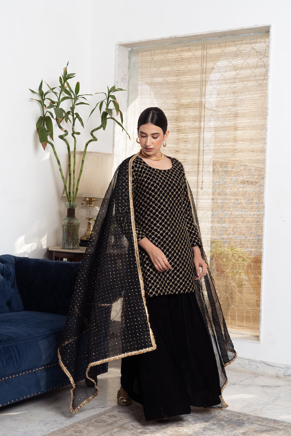 Khwabidah Black Sharara Set of 3