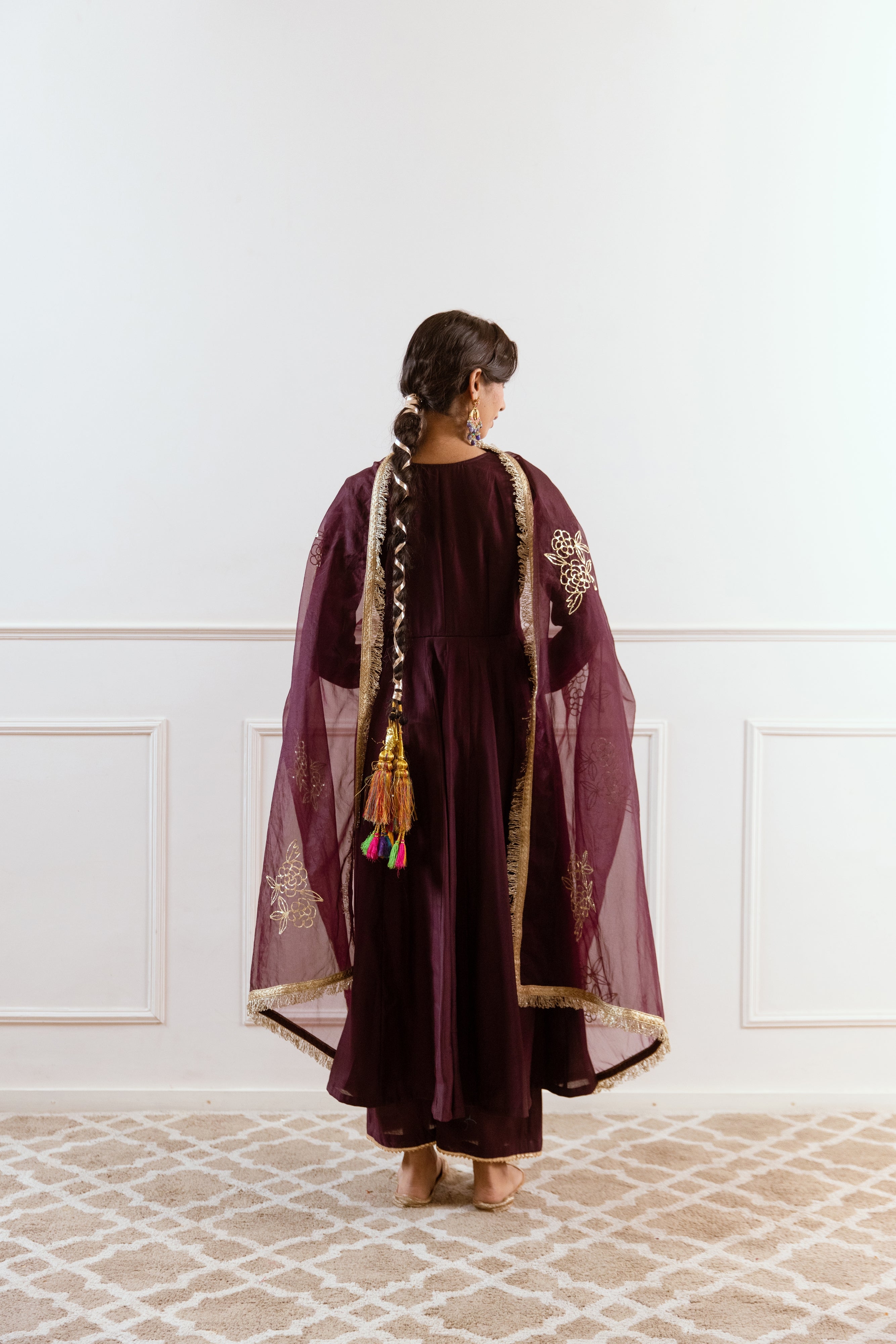 Salma Sitara Pitta work Anarkali set- Plum