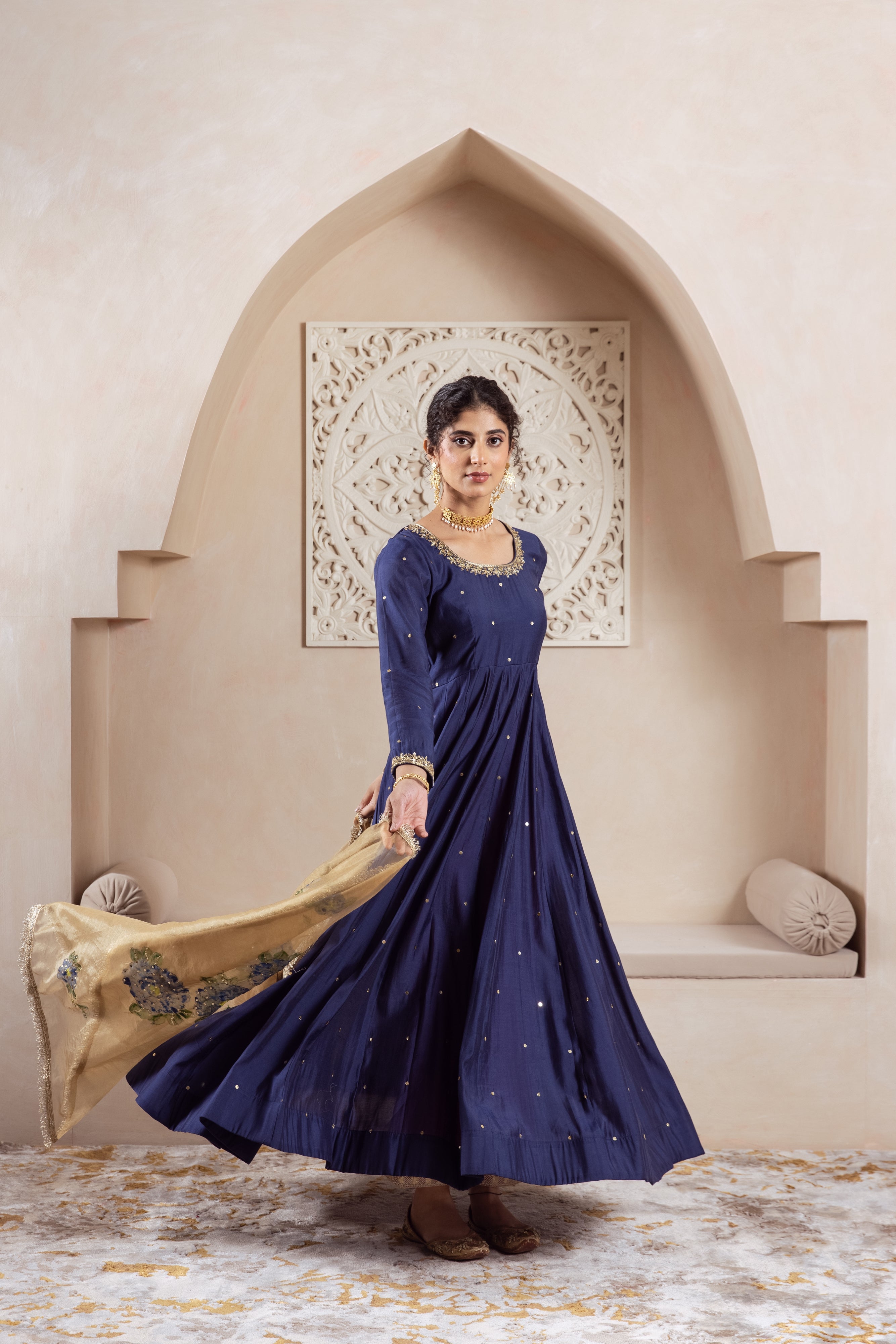 GULNAZ Navy blue hand painted Anarkali set