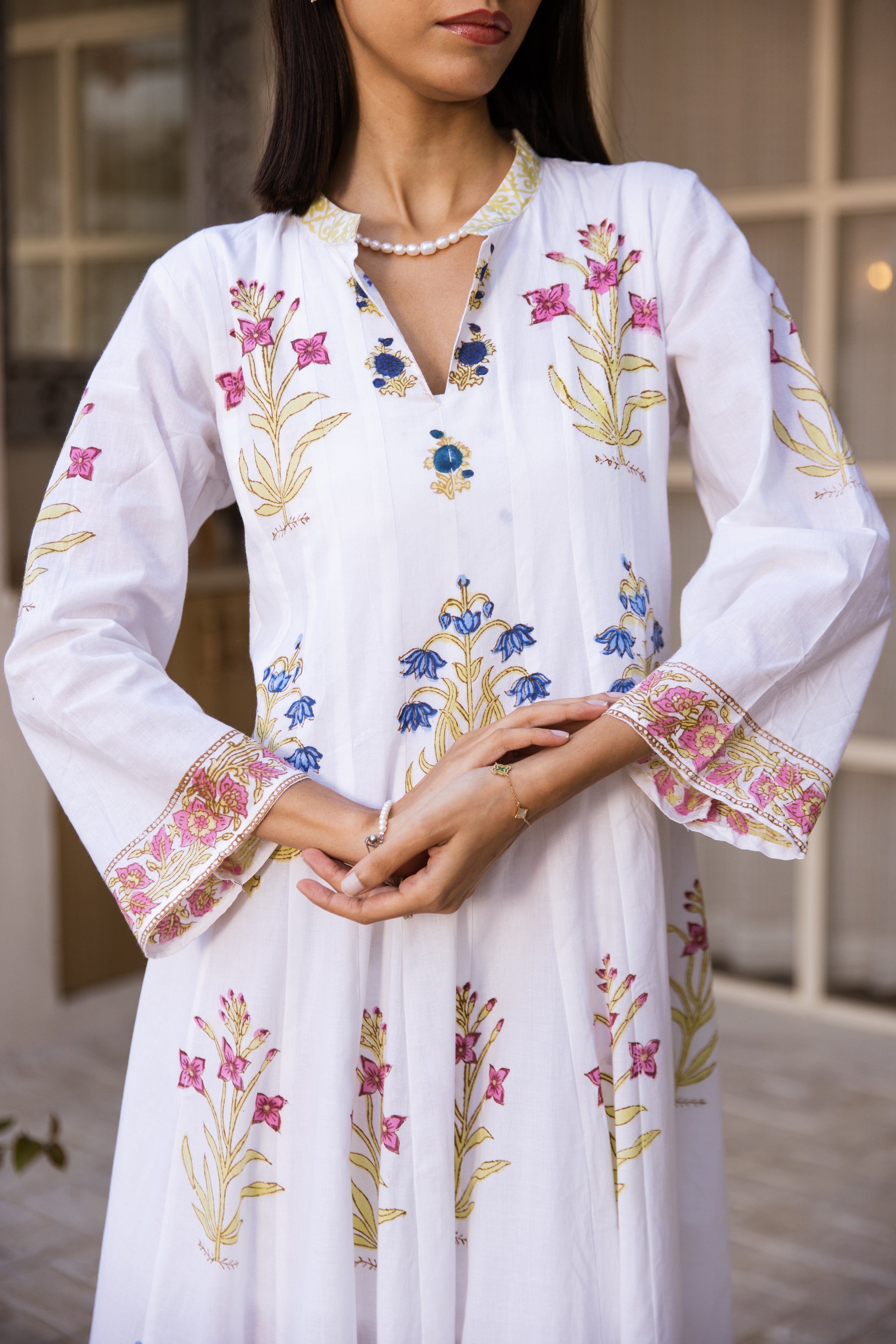 Picnic Multicoloured Handblock Kalidar Dress