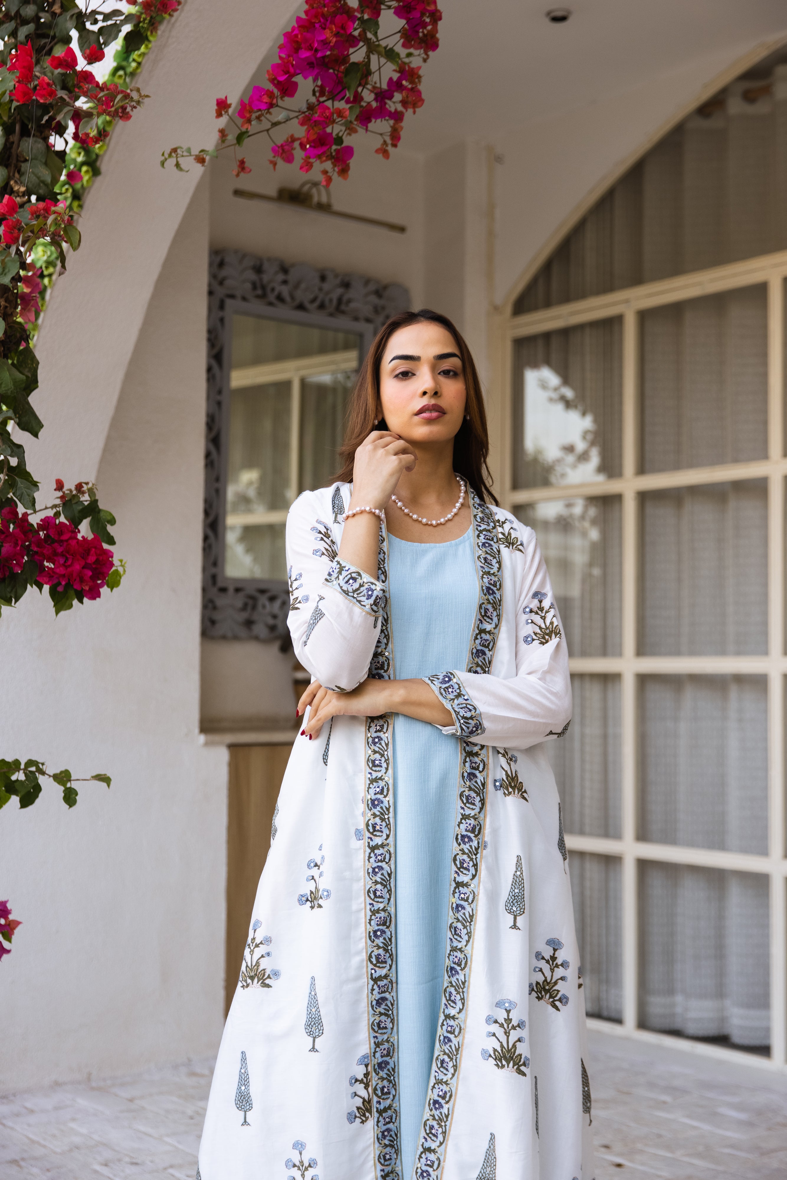 Picnic Turquoise Handblock Jacket set