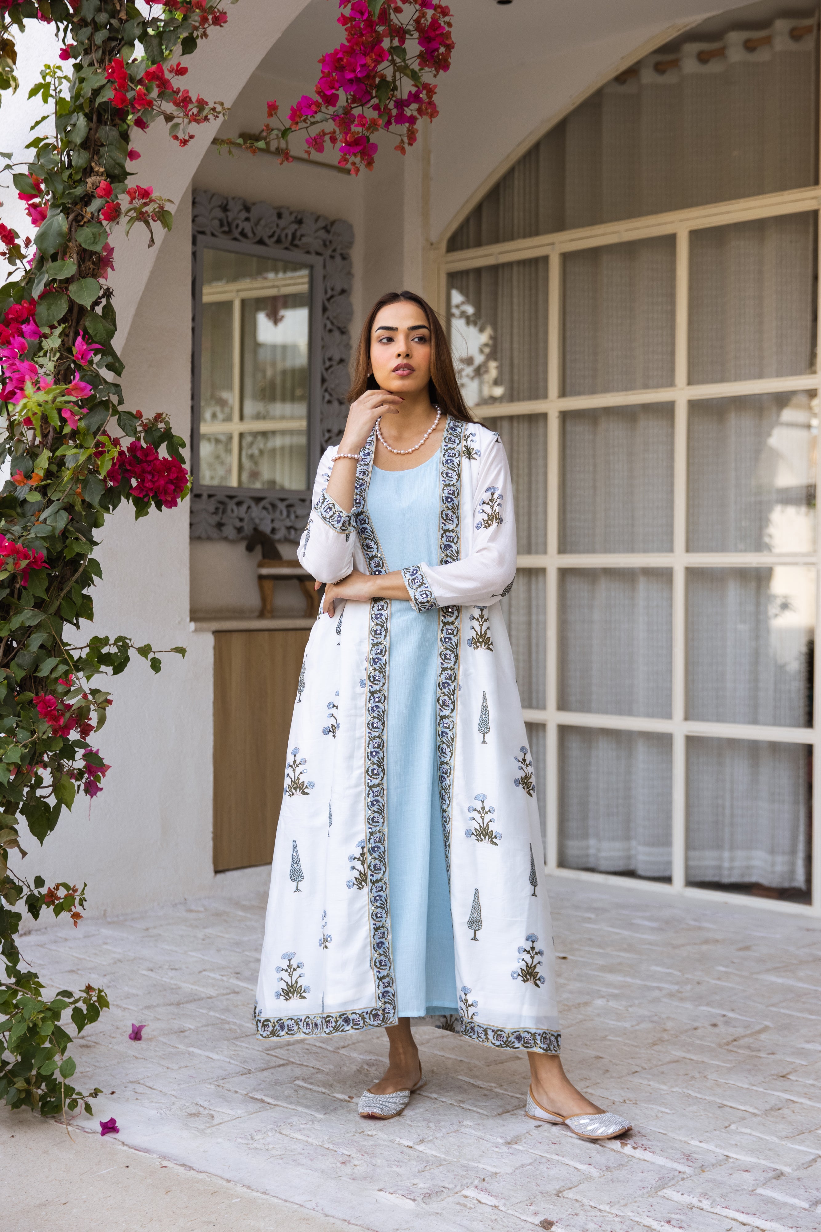 Picnic Turquoise Handblock Jacket set