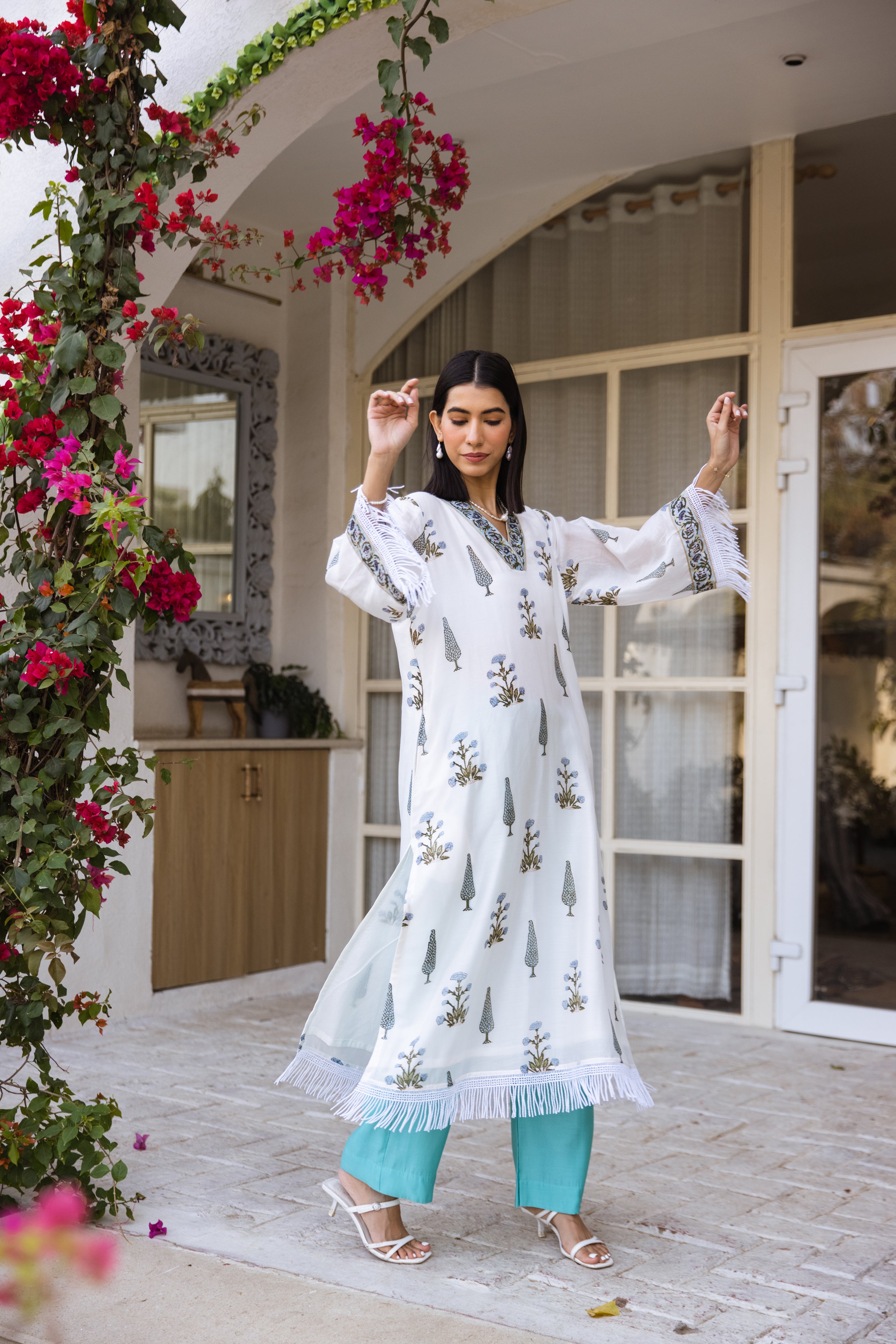 Picnic Turquoise Handblock Kurta set