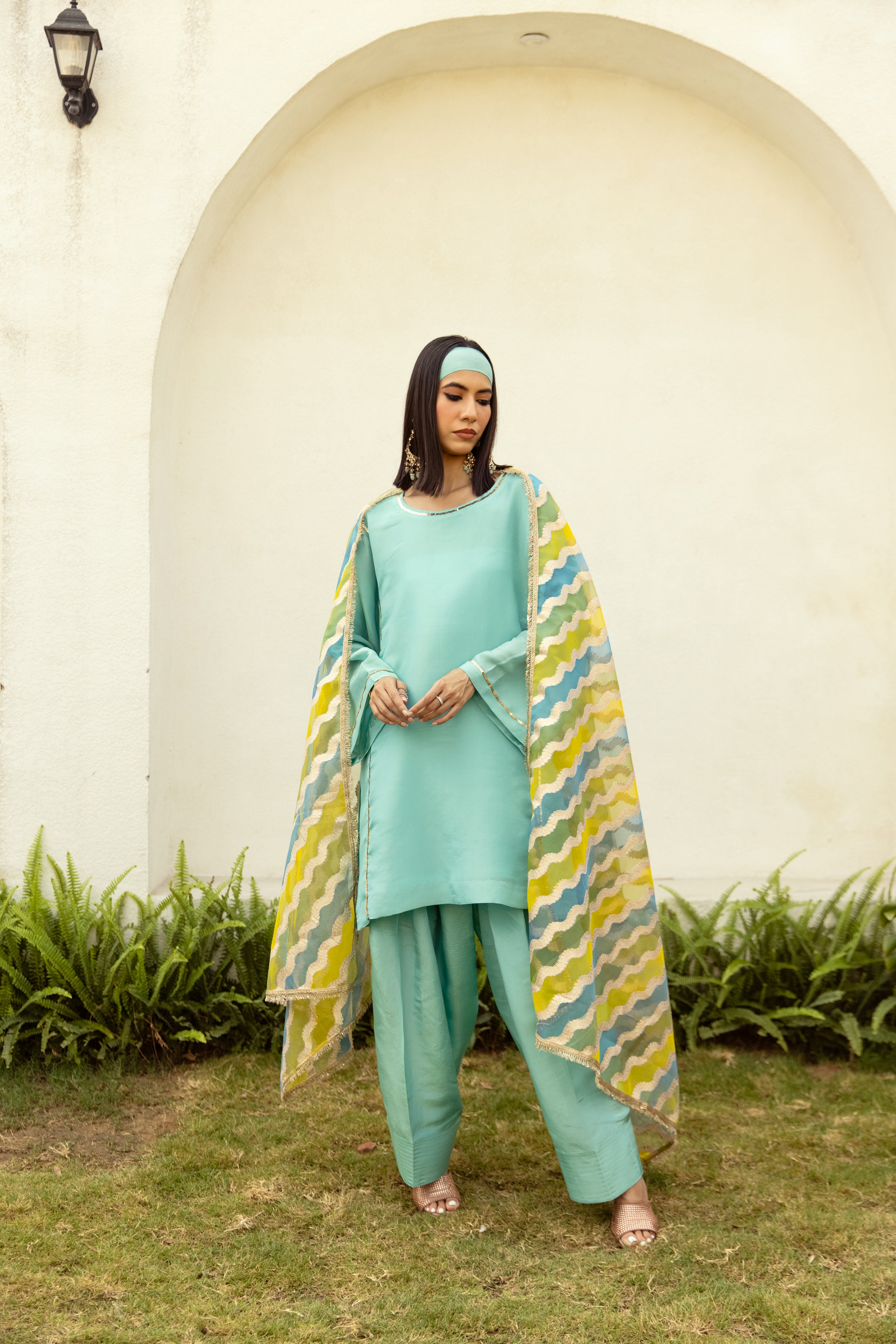 Noor Farshi Salwar Turquoise set