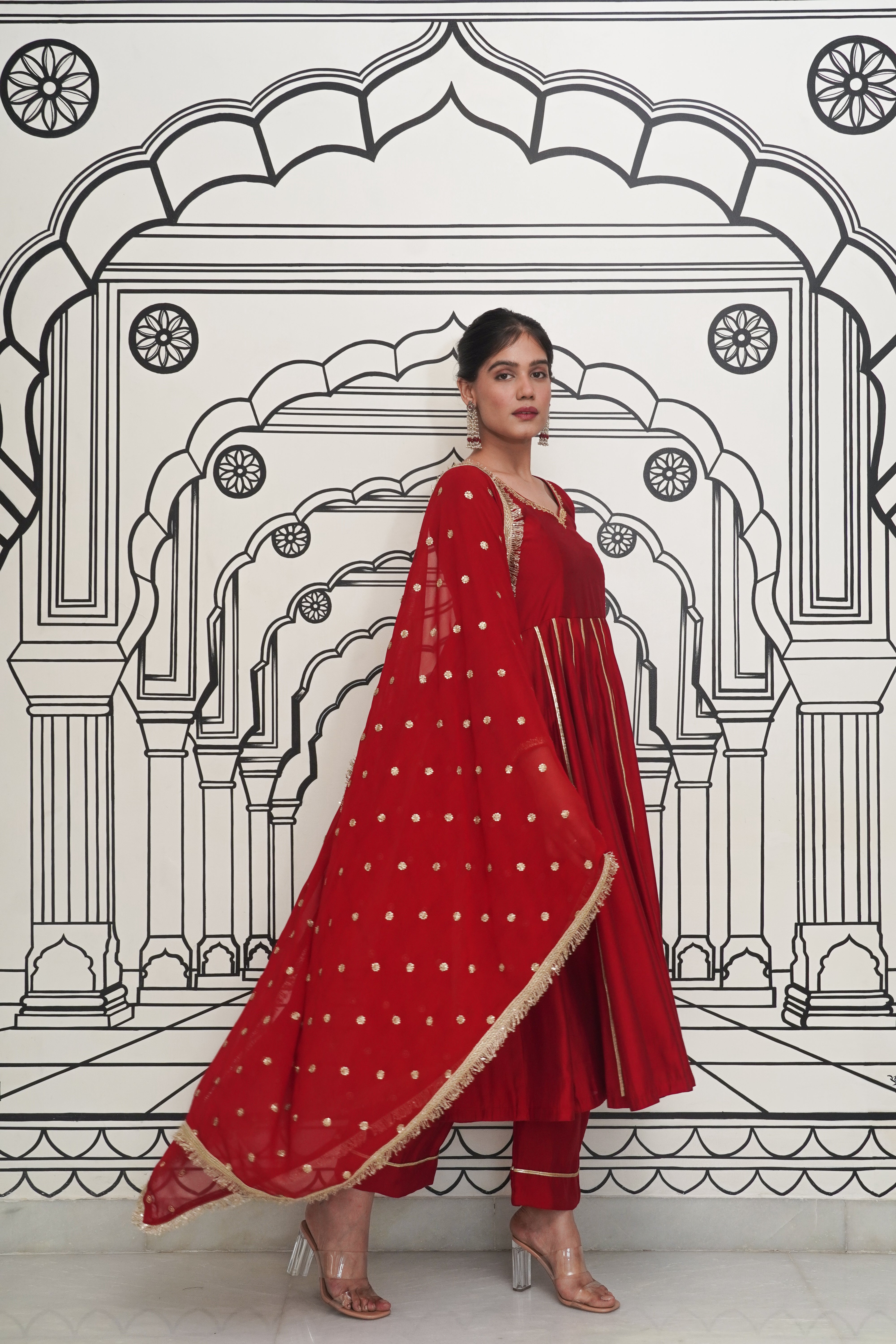 Afsana Maroon Anarkali Set