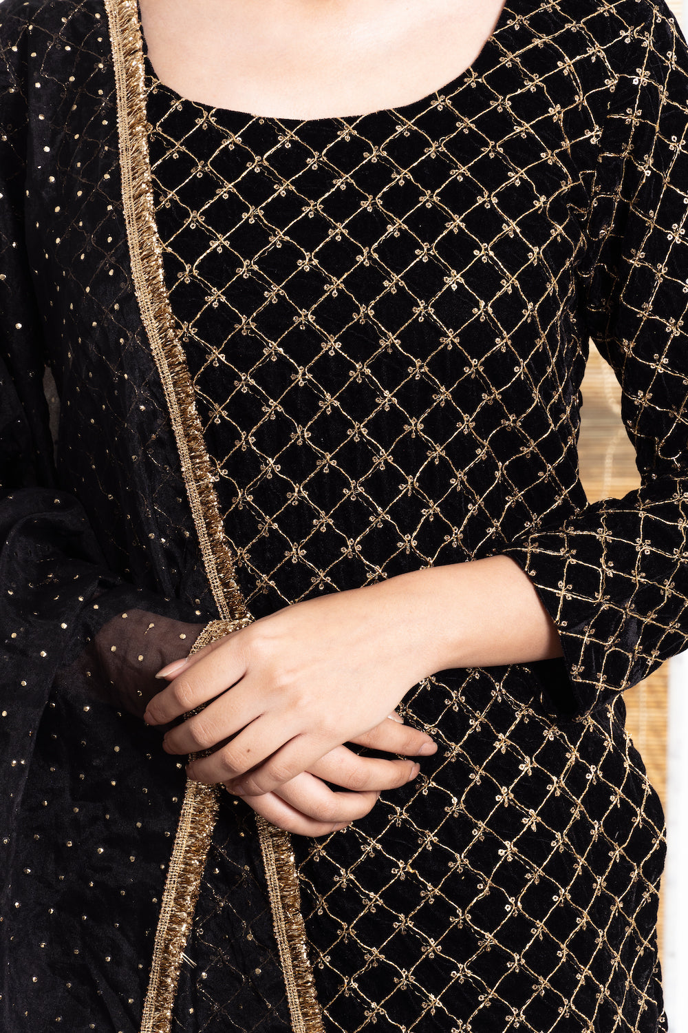 Khwabidah Black Sharara Set of 3