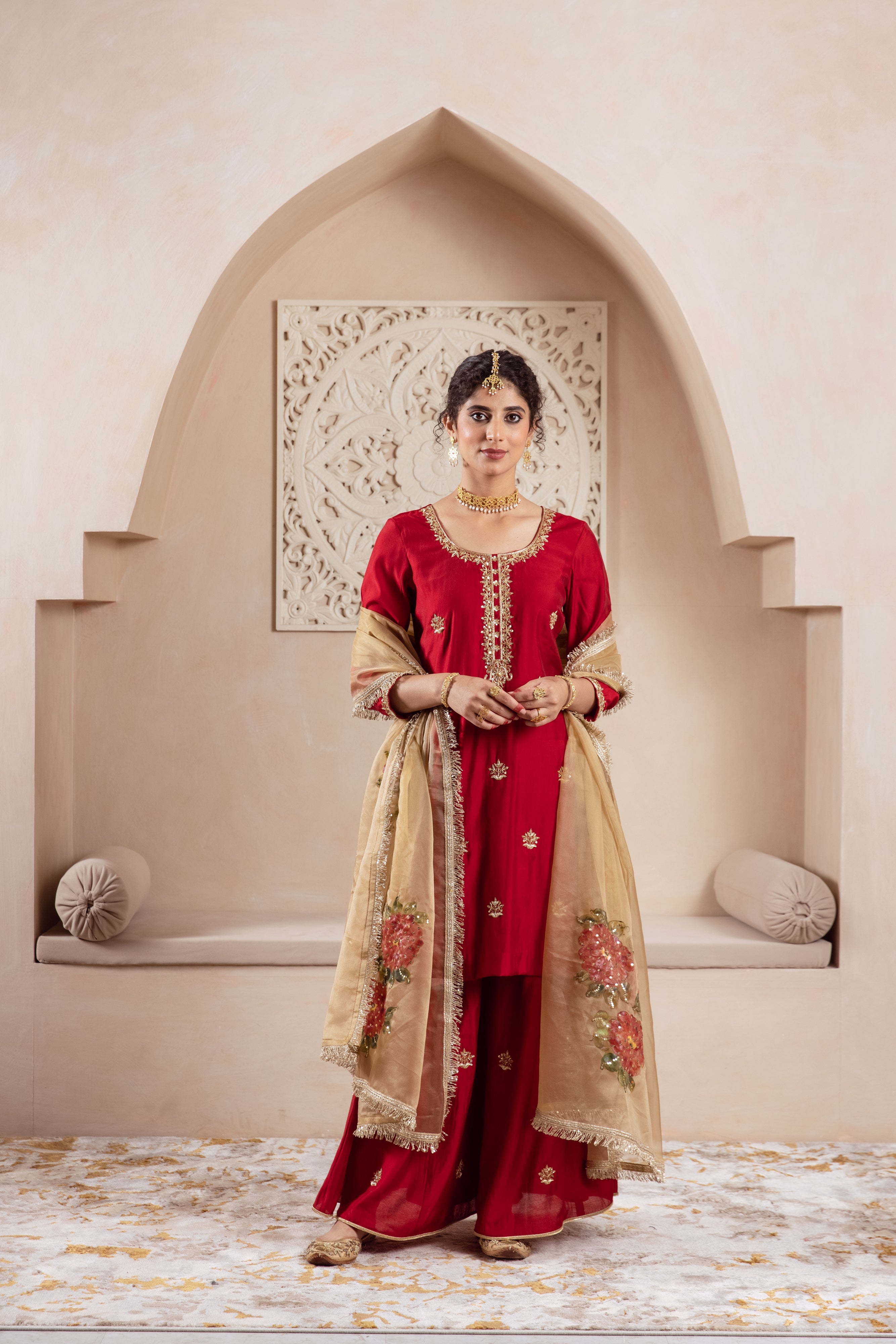 GULNAZ maroon hand painted sharara set