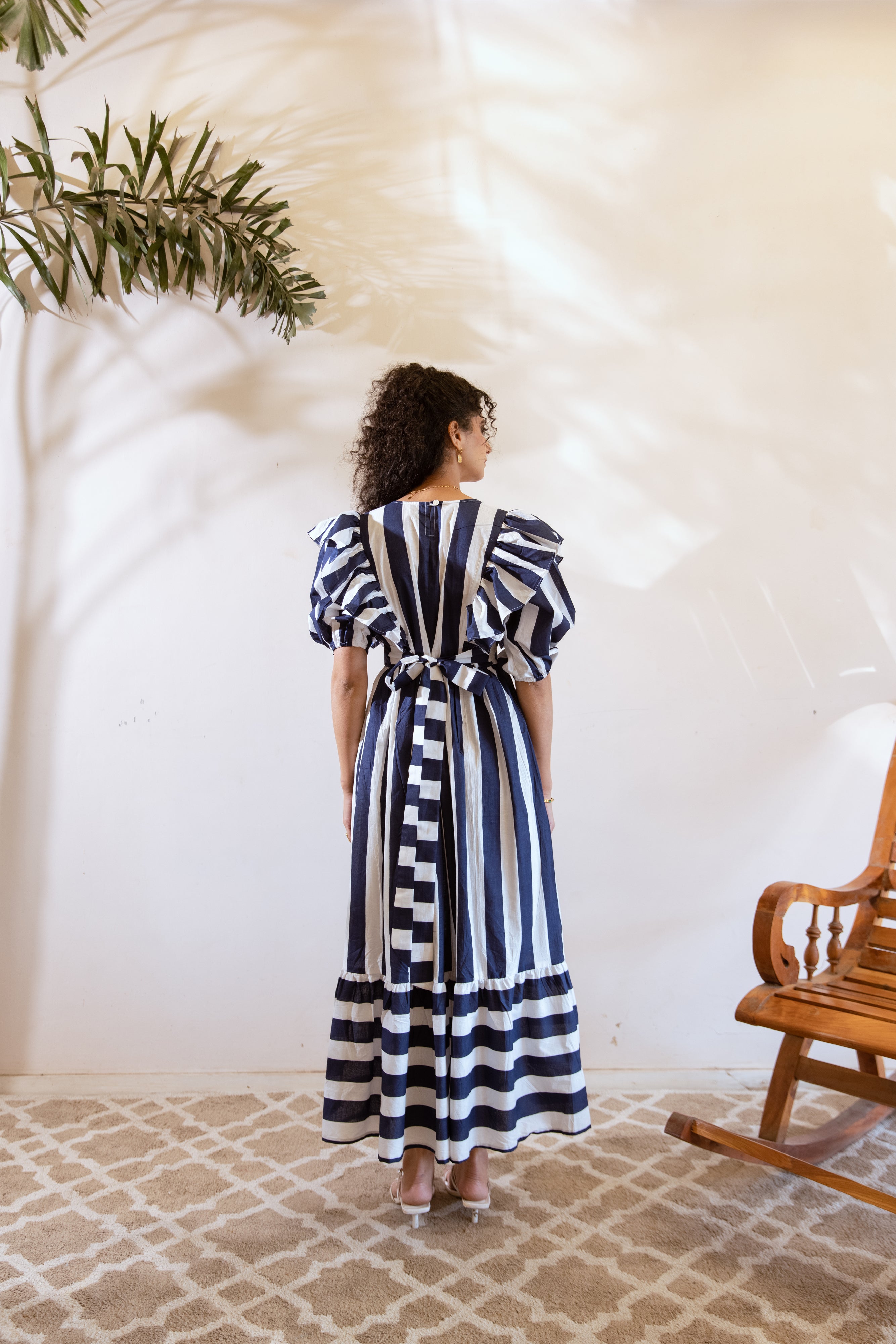 Bagh Blue white stripes dress